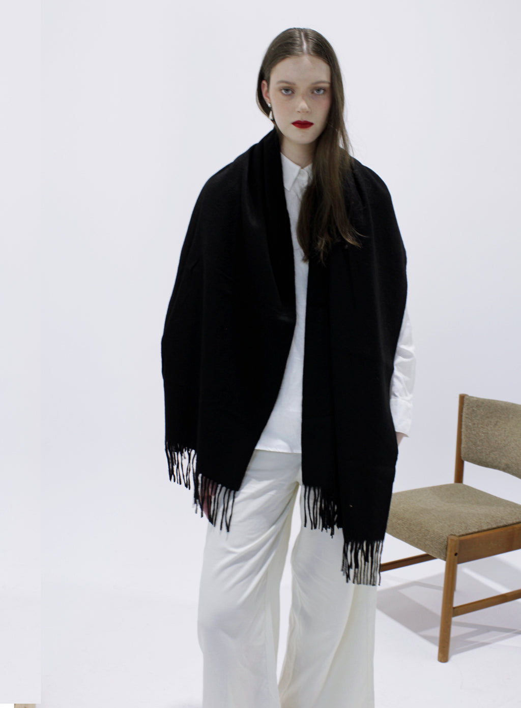 Black Fringed Cashmere Scarf