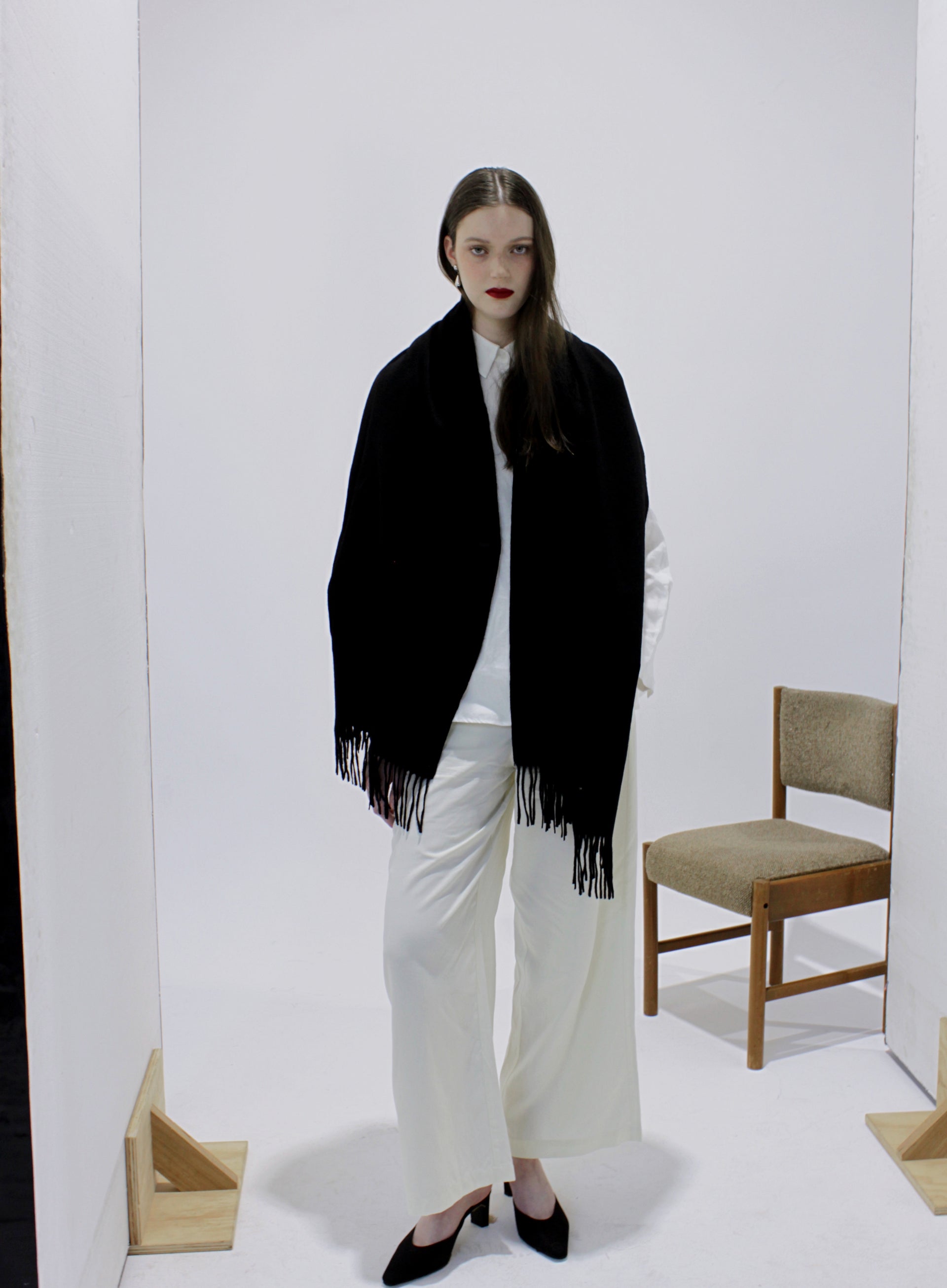 Black Fringed Cashmere Scarf