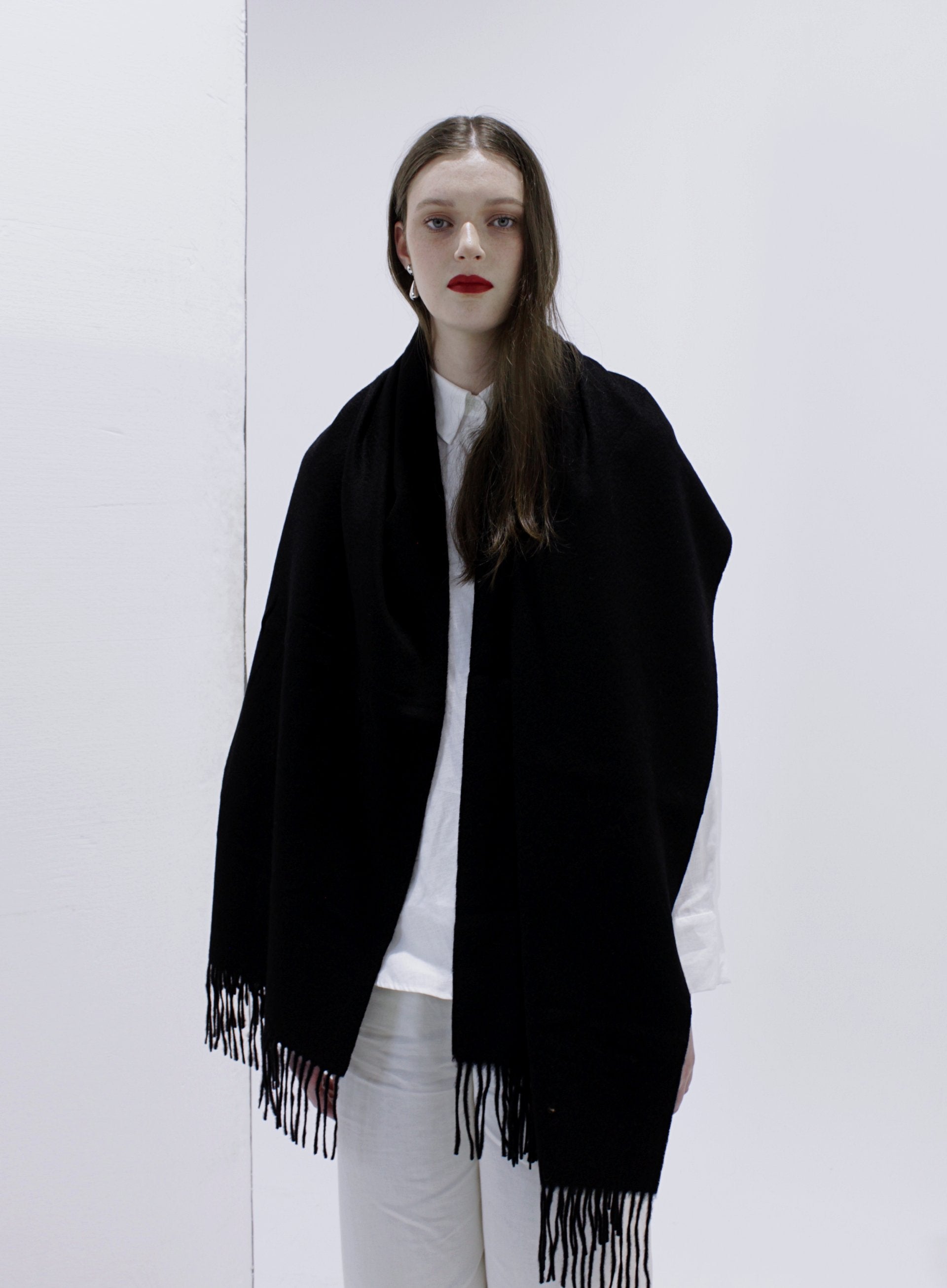 Black Fringed Wool Lambswool Scarf