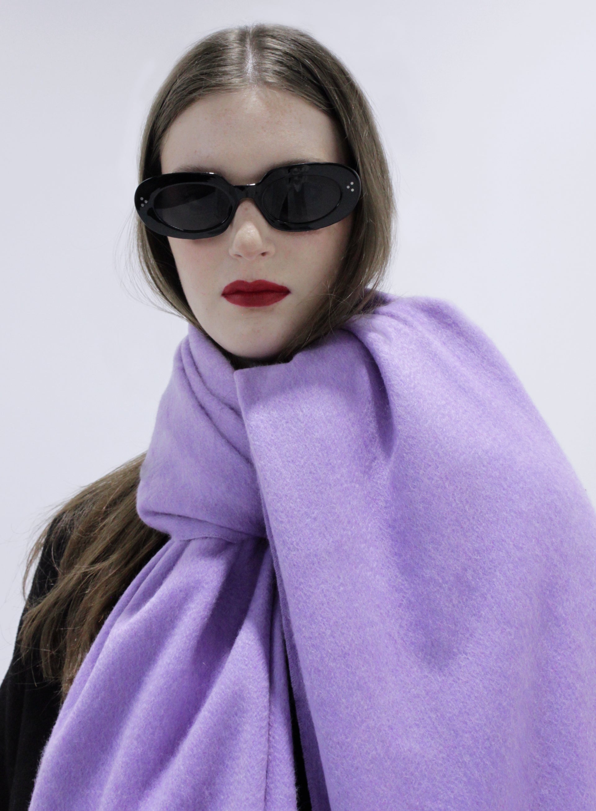 Purple Fringed Wool Lambswool Scarf