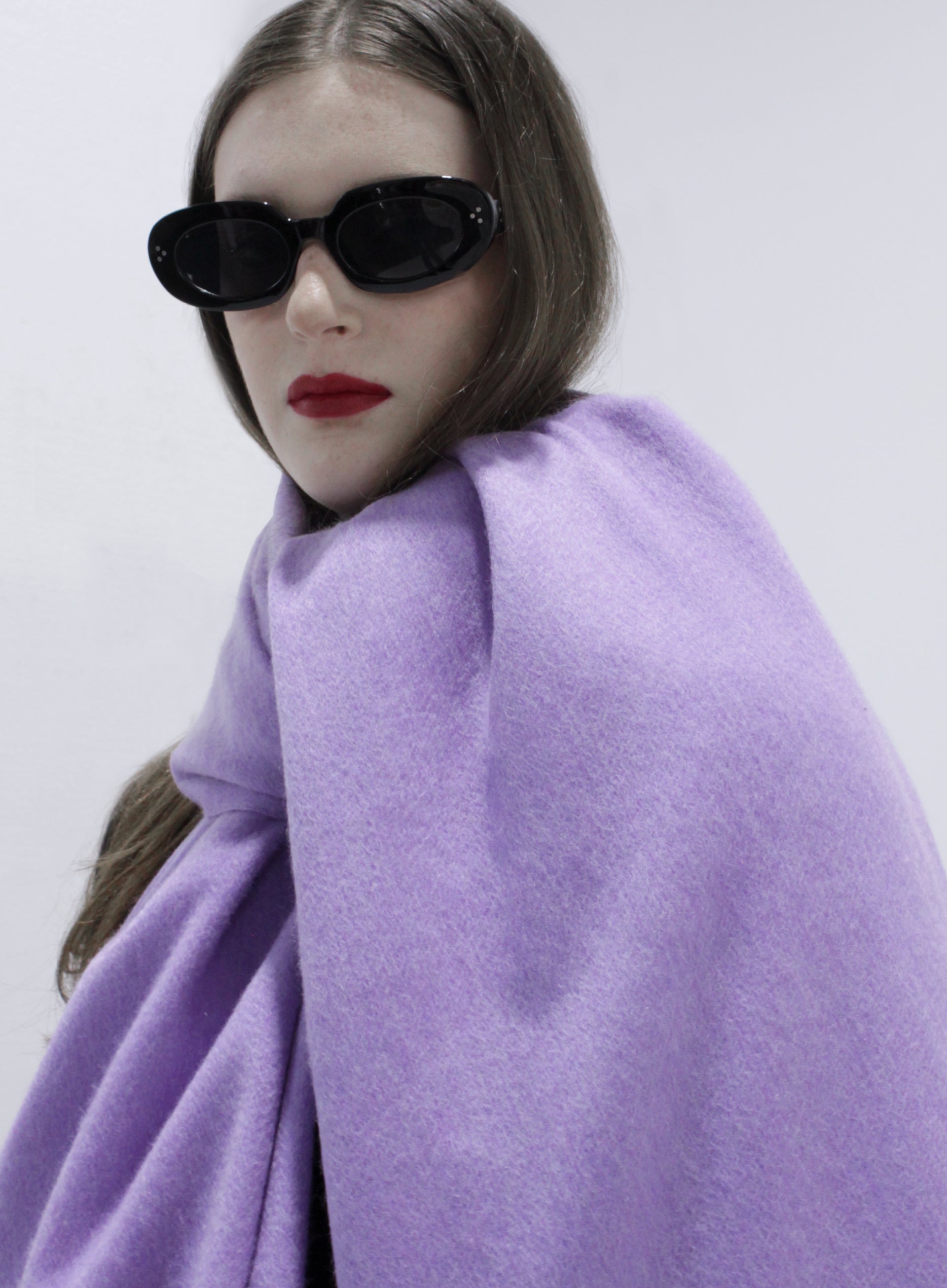 Purple Fringed Wool Lambswool Scarf