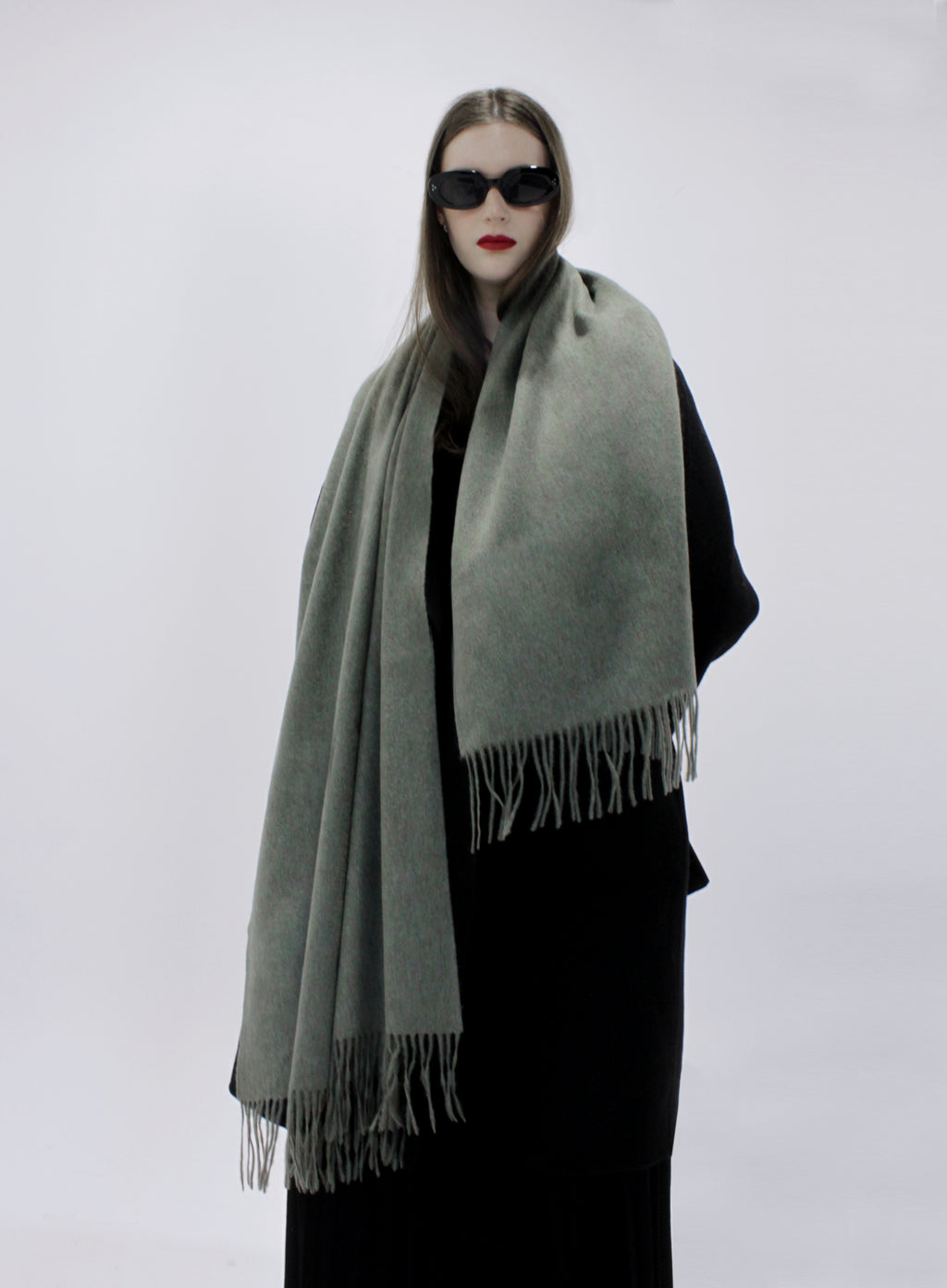 Green Fringed Wool Lambswool Scarf