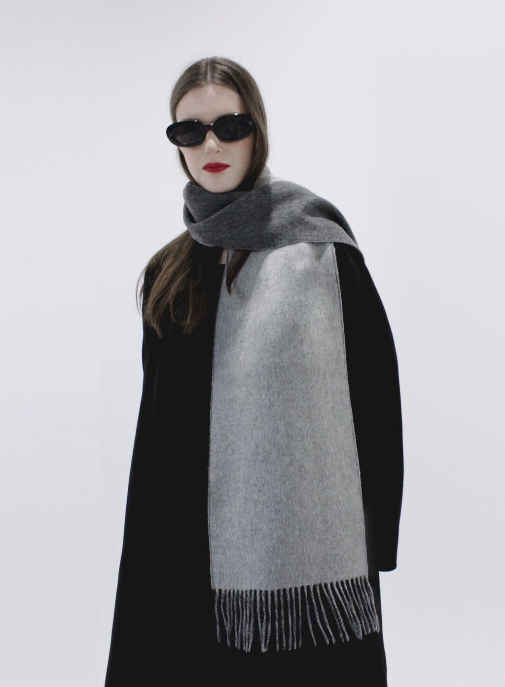 grey double face wool scarf