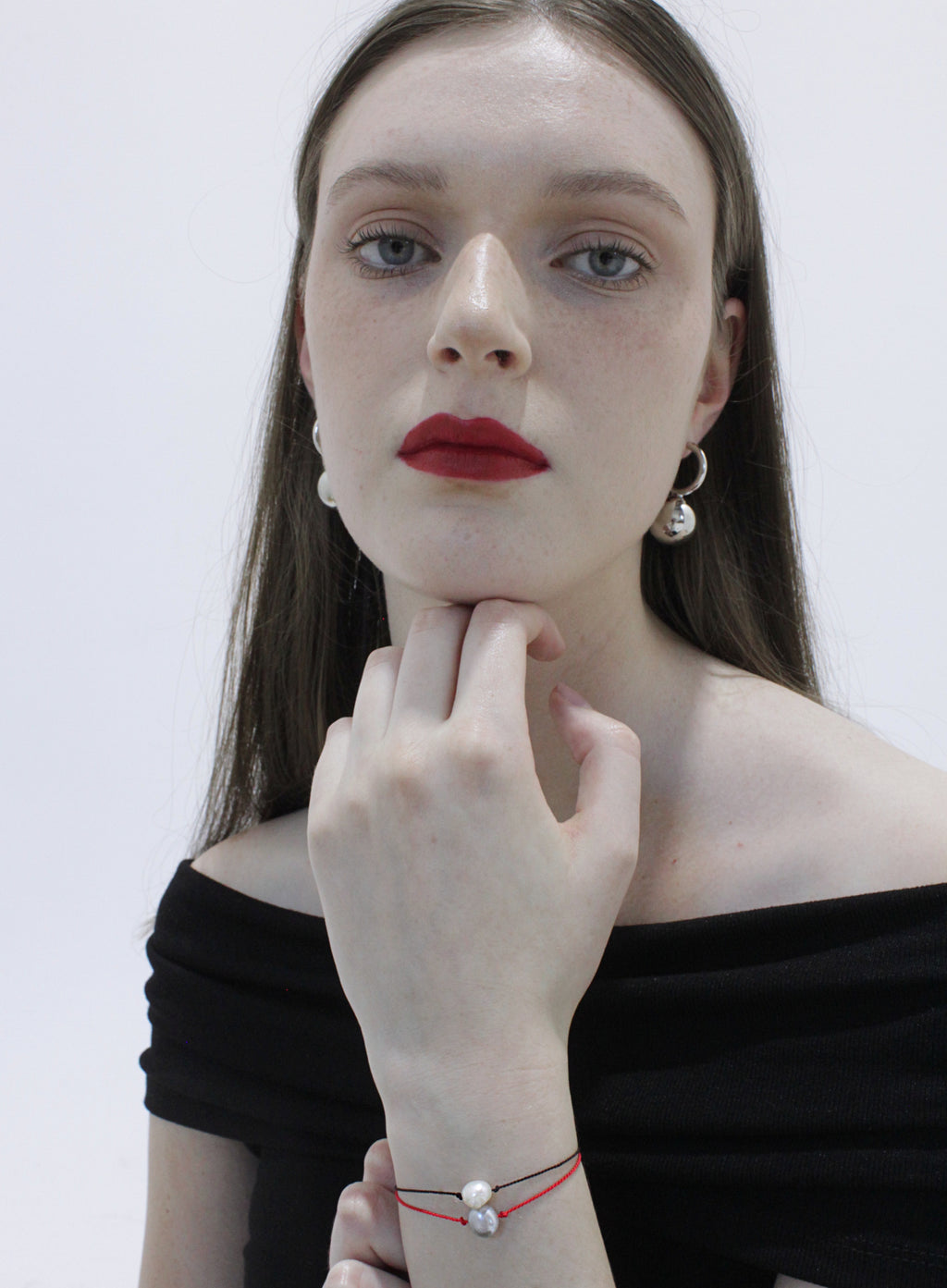 pearl red silk cord bracelet