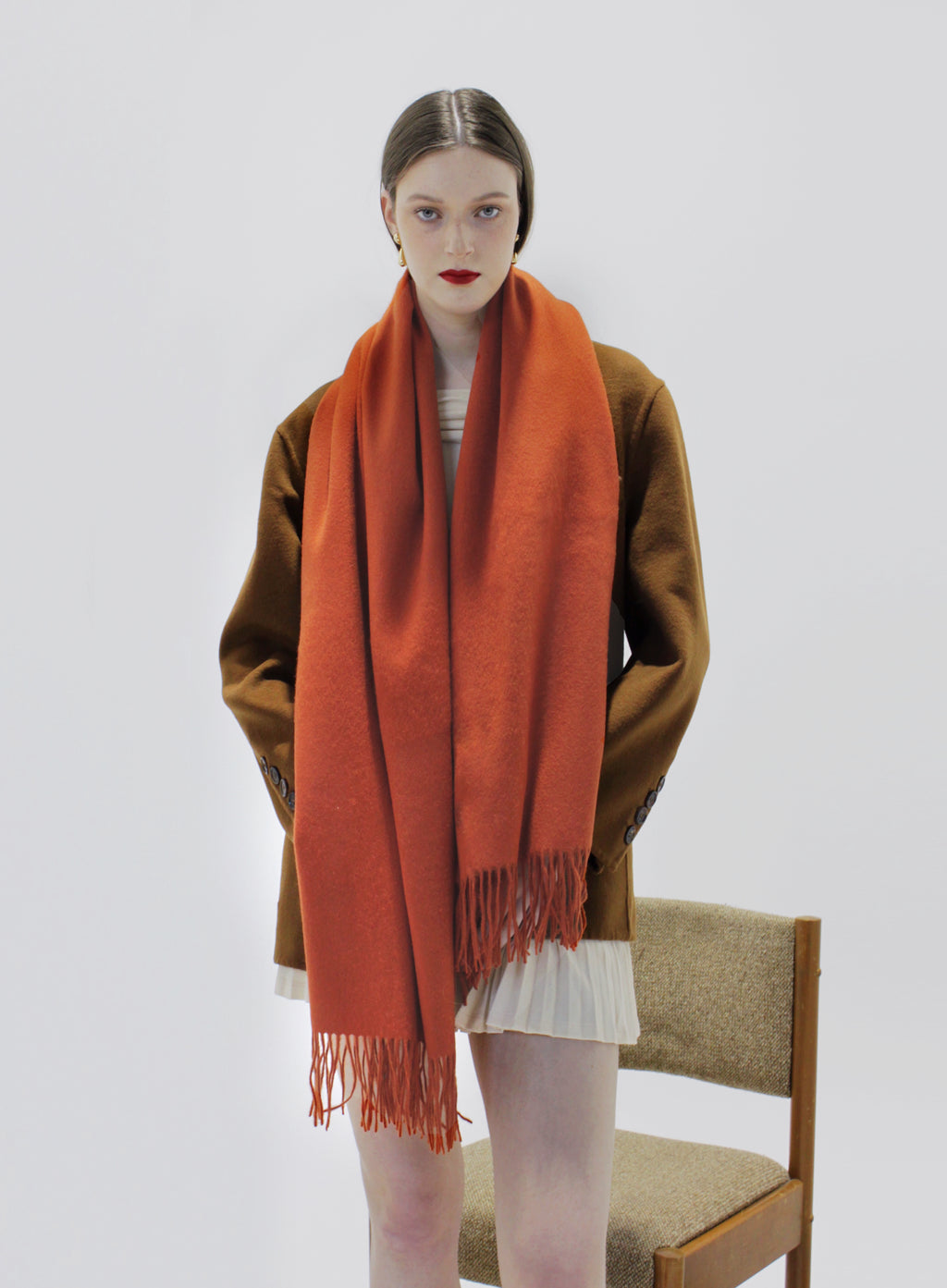Orange Fringed Wool Scarf