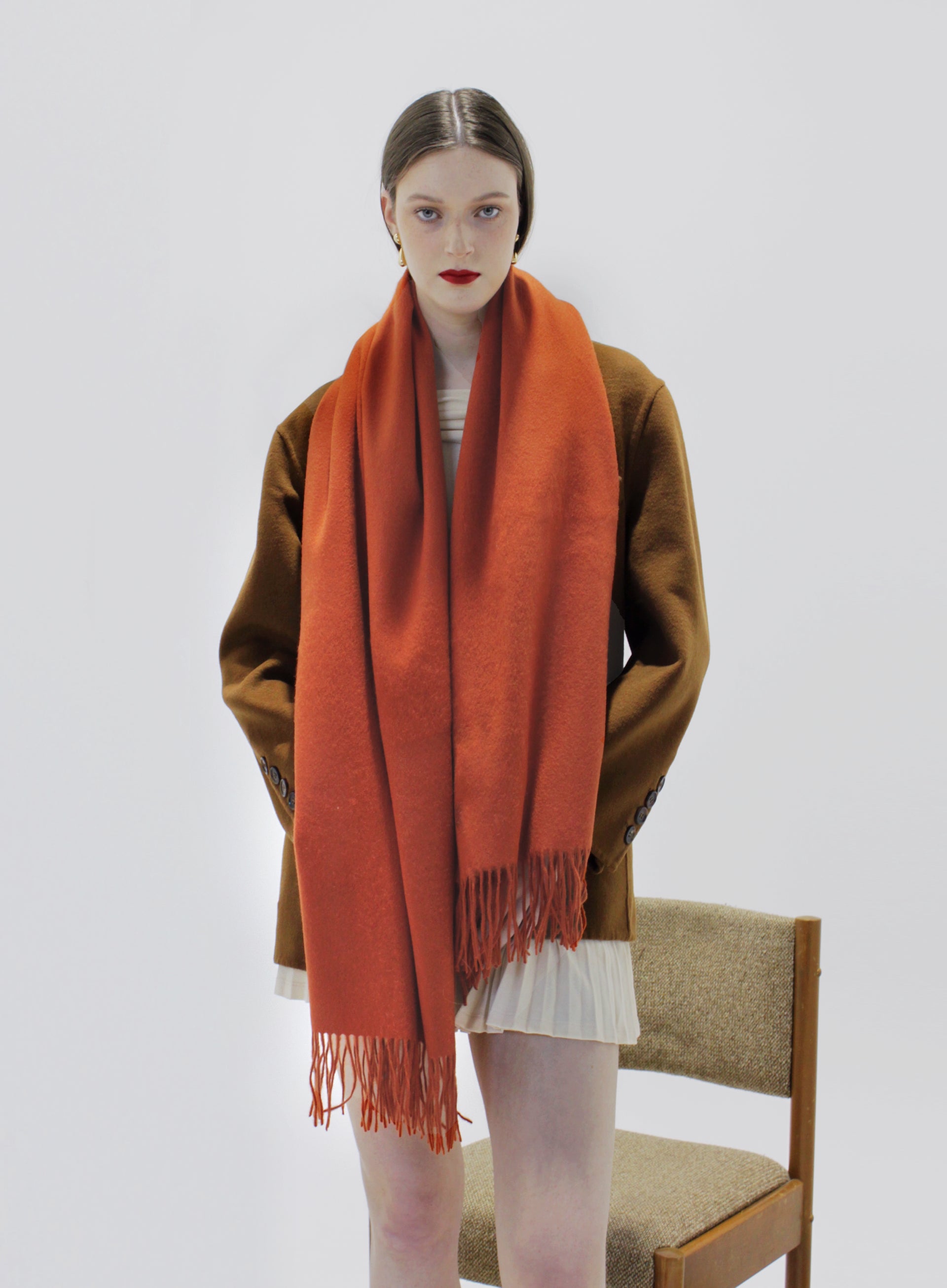 Orange Fringed Wool Scarf