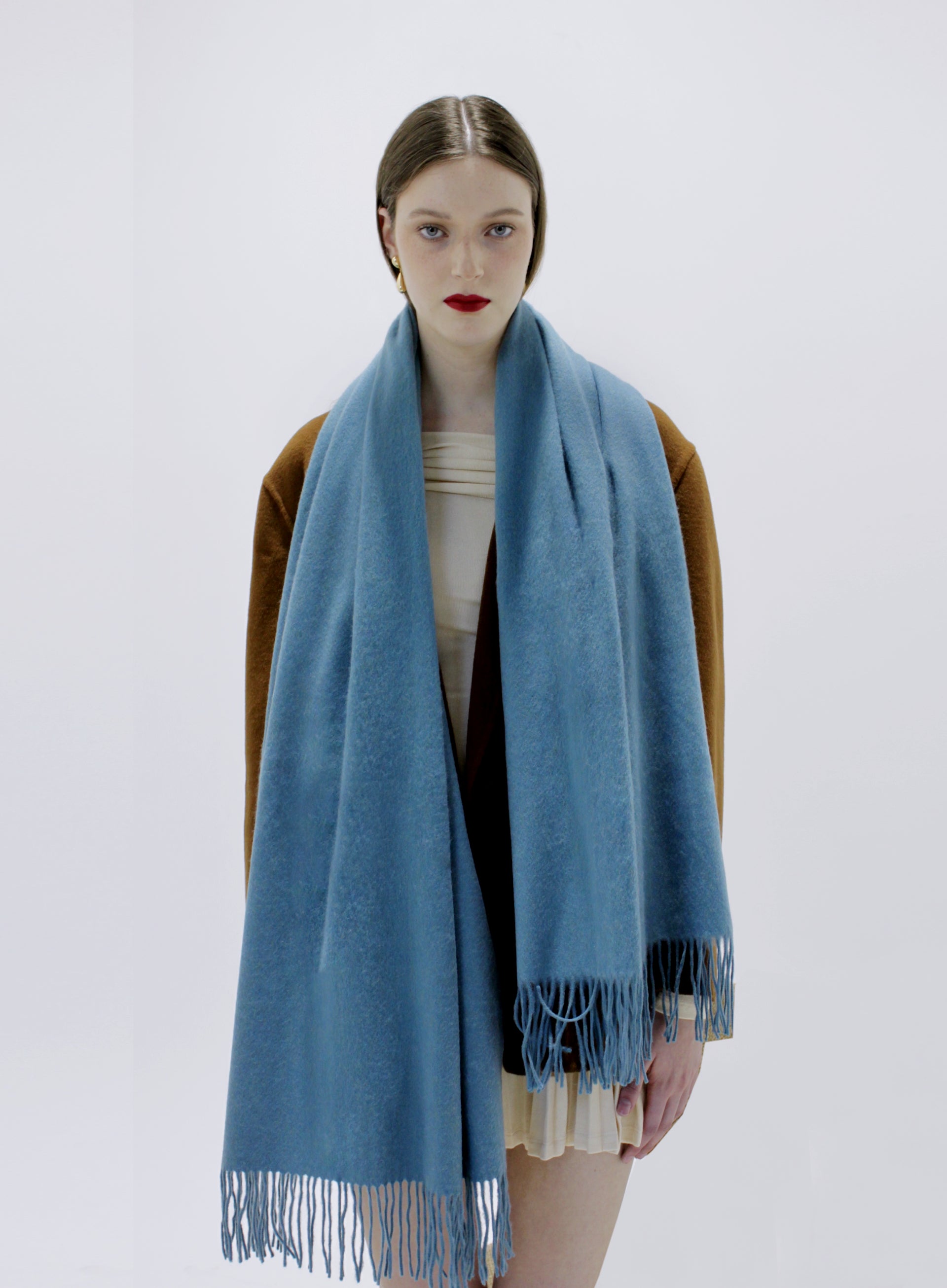 Blue Fringed Wool Lambswool Scarf