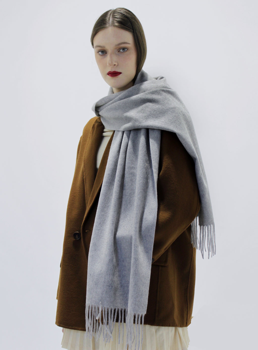 Light Grey Fringed Cashmere Scarf