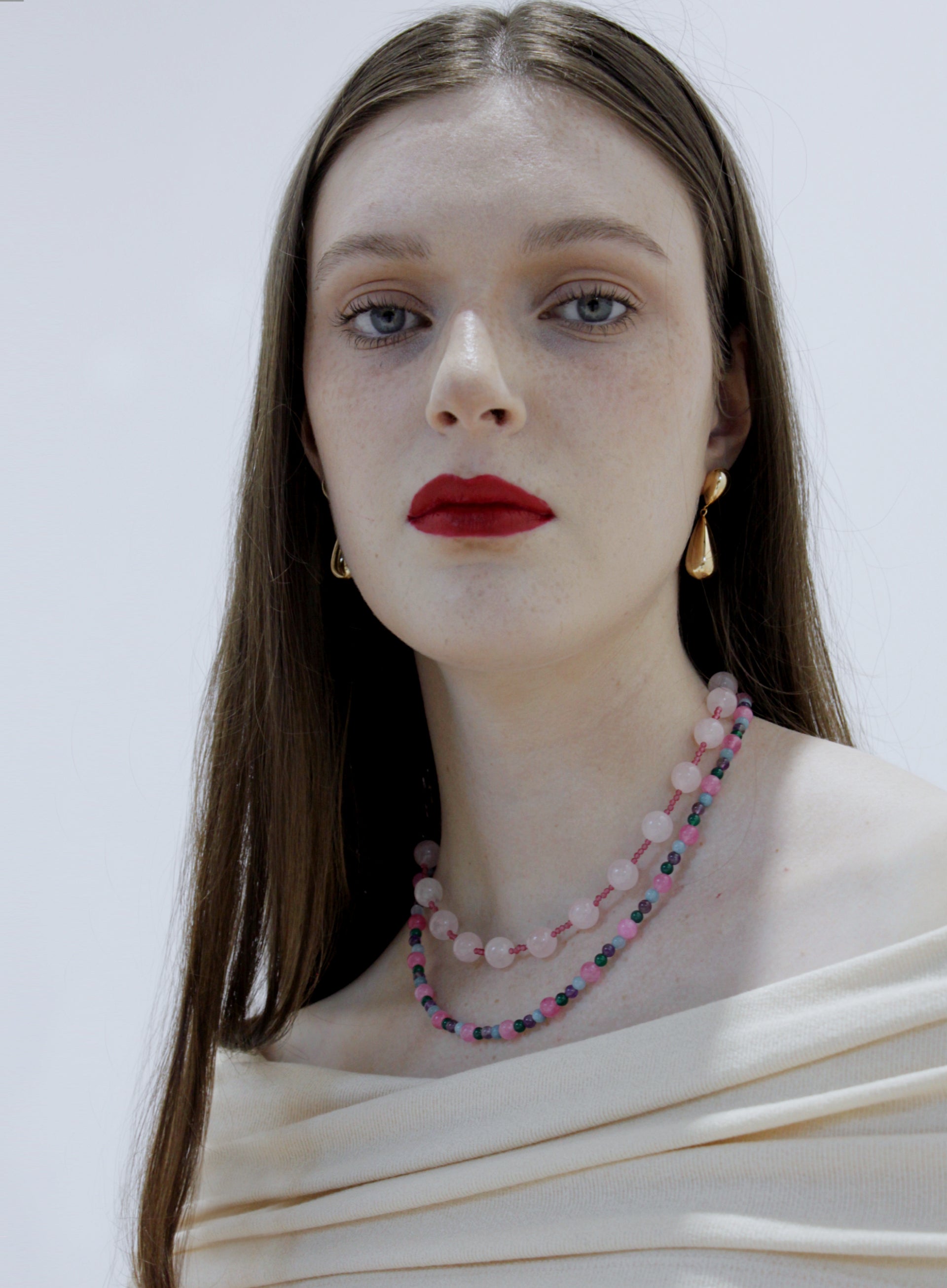 pink mix stones beaded collar necklace