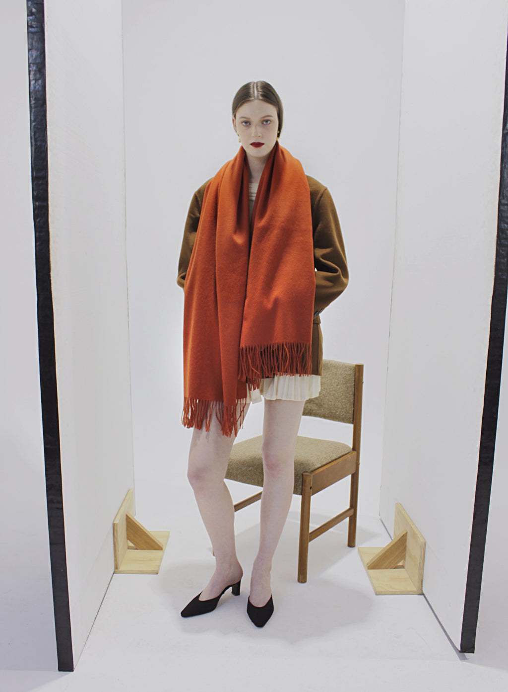 Orange Fringed Wool Scarf