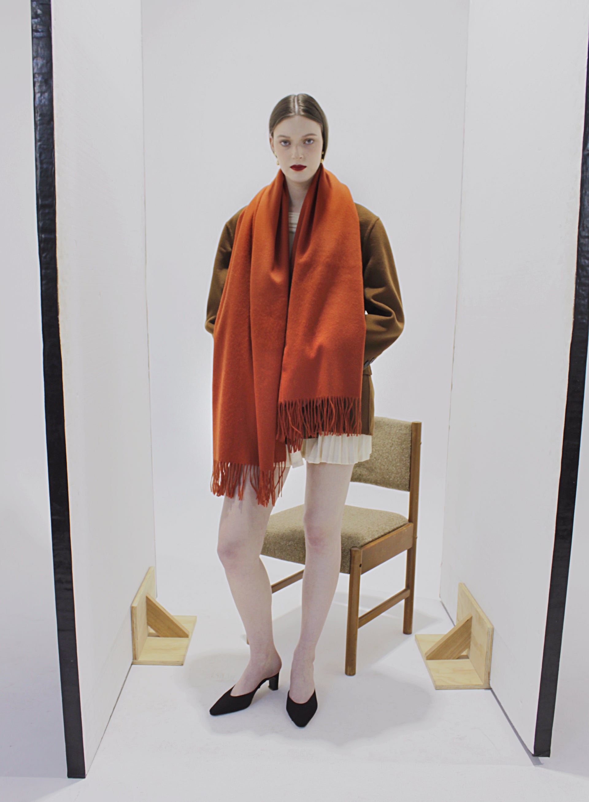 Orange Fringed Wool Scarf