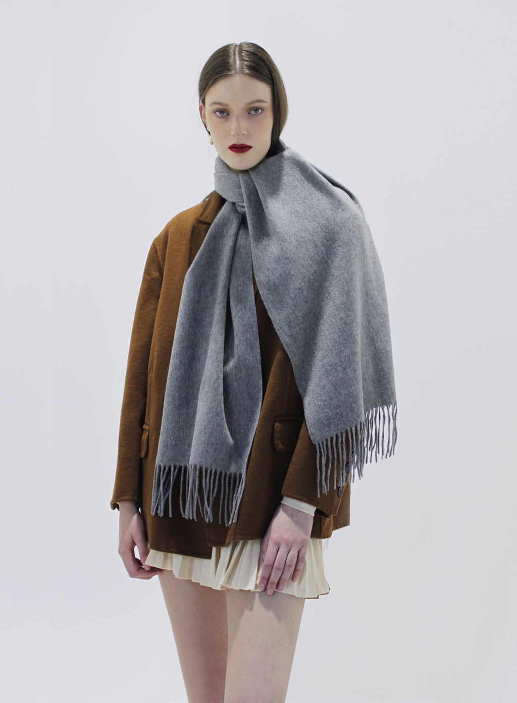 Dark Grey Fringed Cashmere Scarf