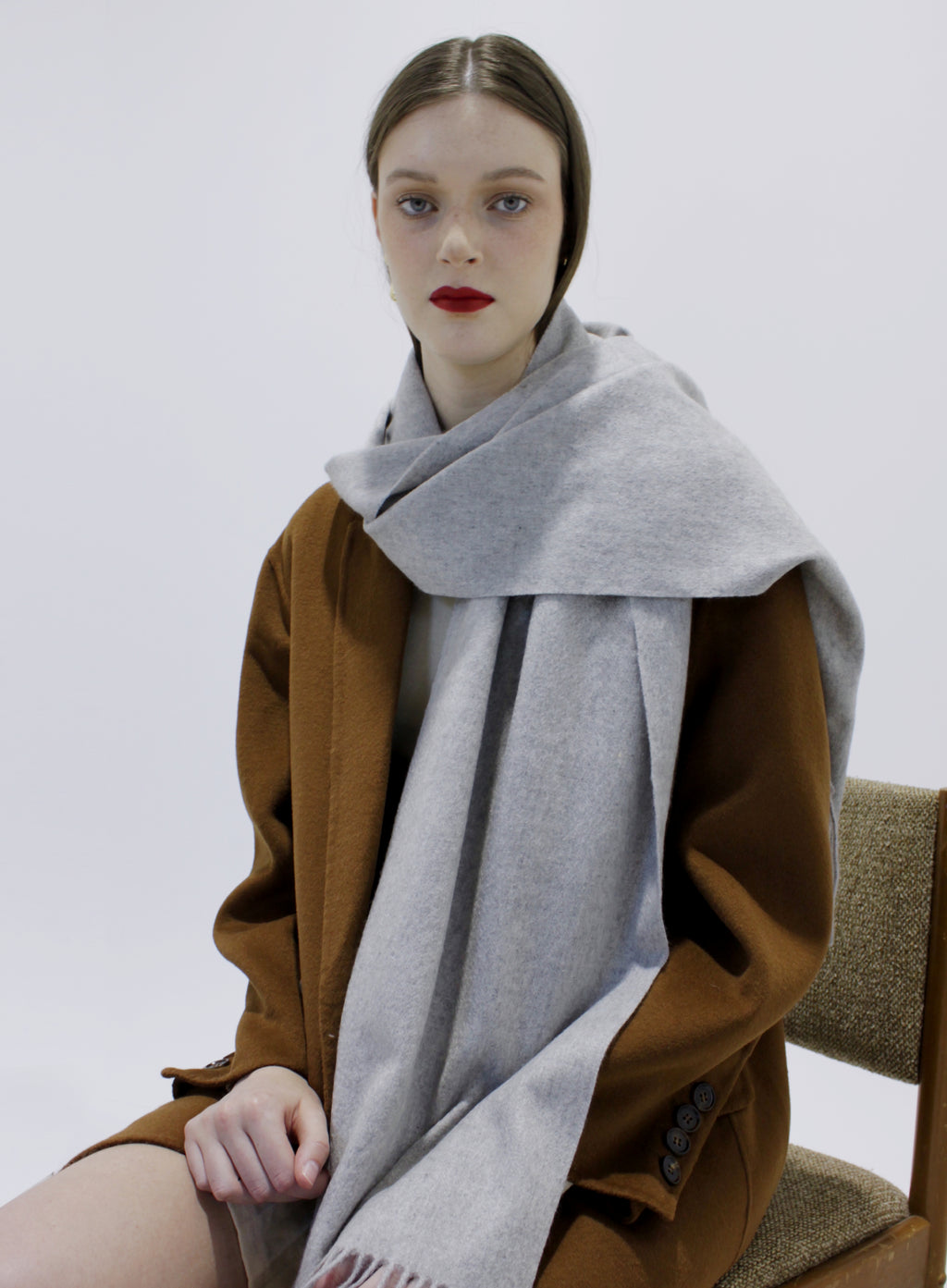 Light Grey Fringed Cashmere Scarf