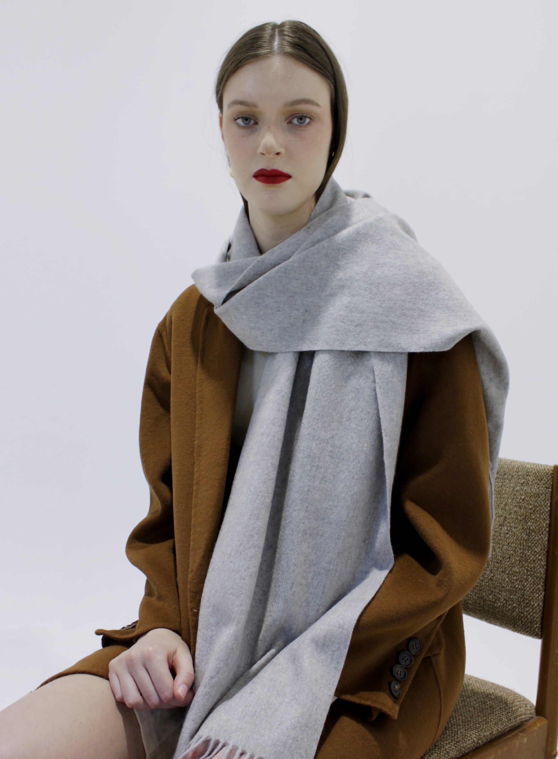 Light Grey Fringed Cashmere Scarf