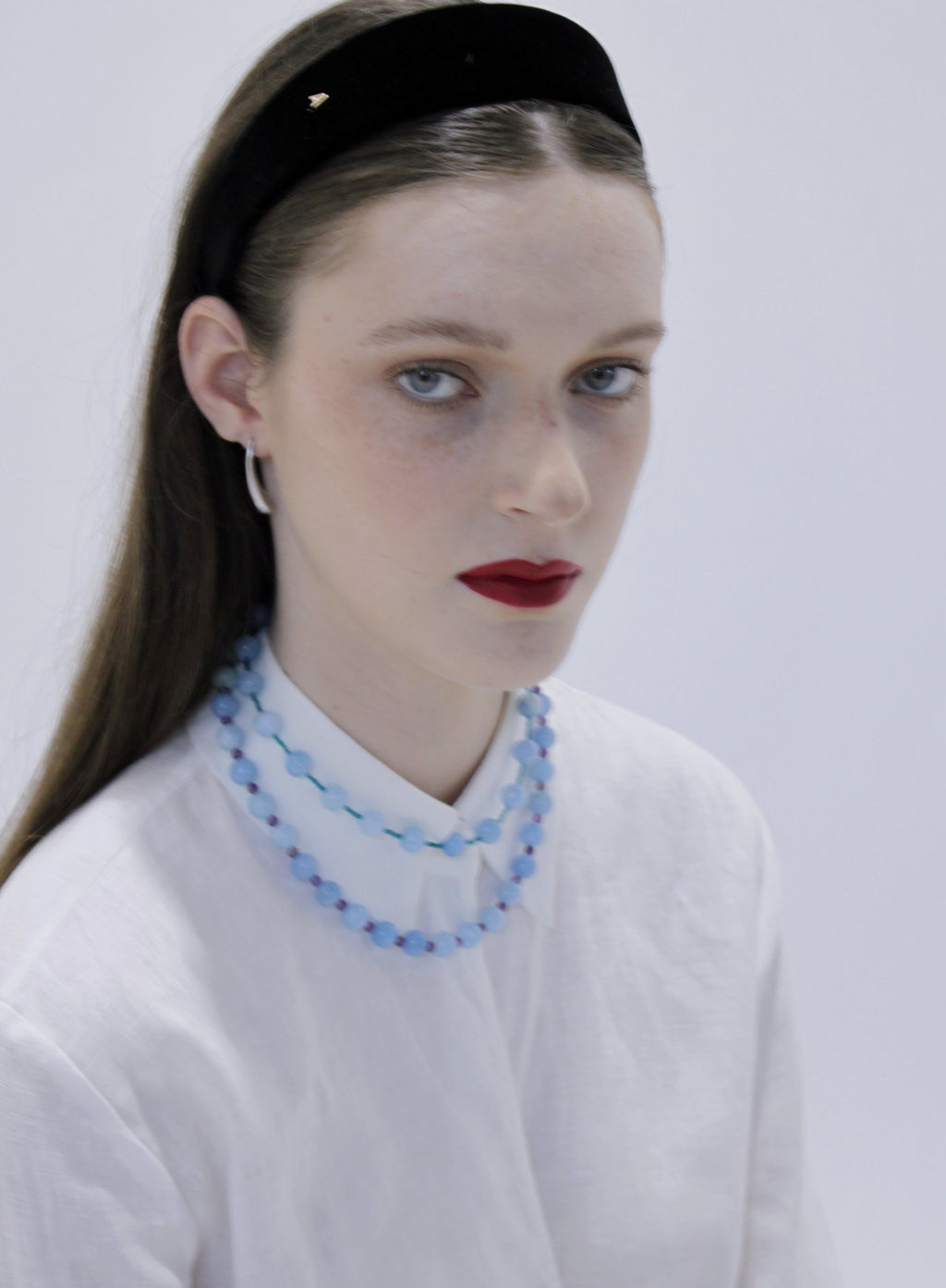 blue mix stones beaded collar necklace