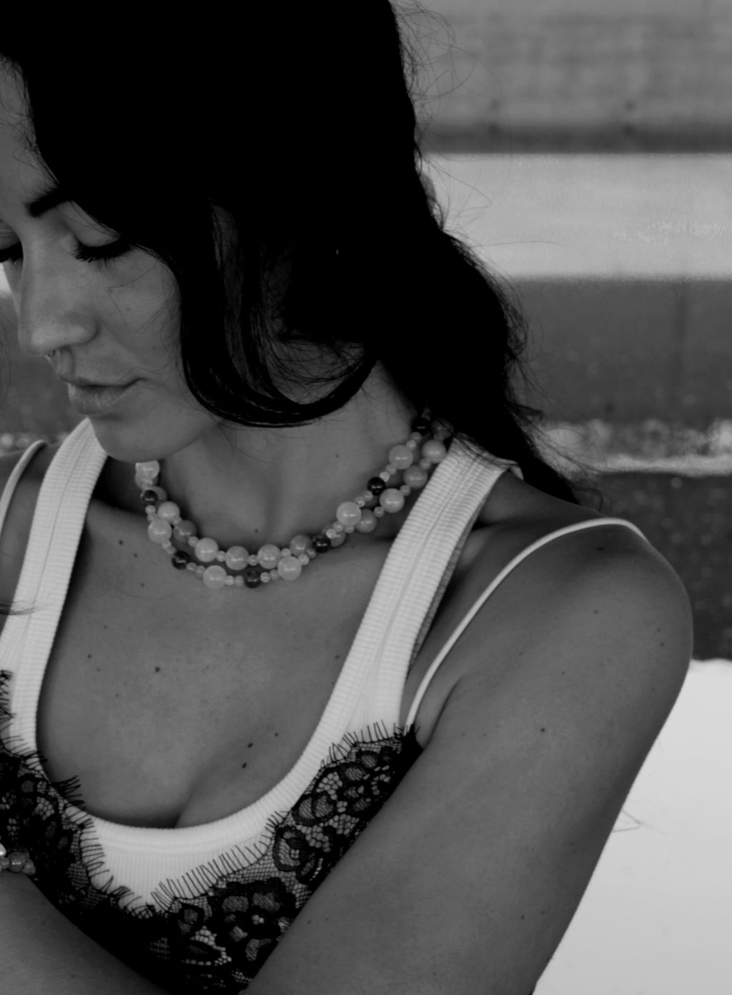 Duraine Blue Stones Rose Quartz Collar Necklace