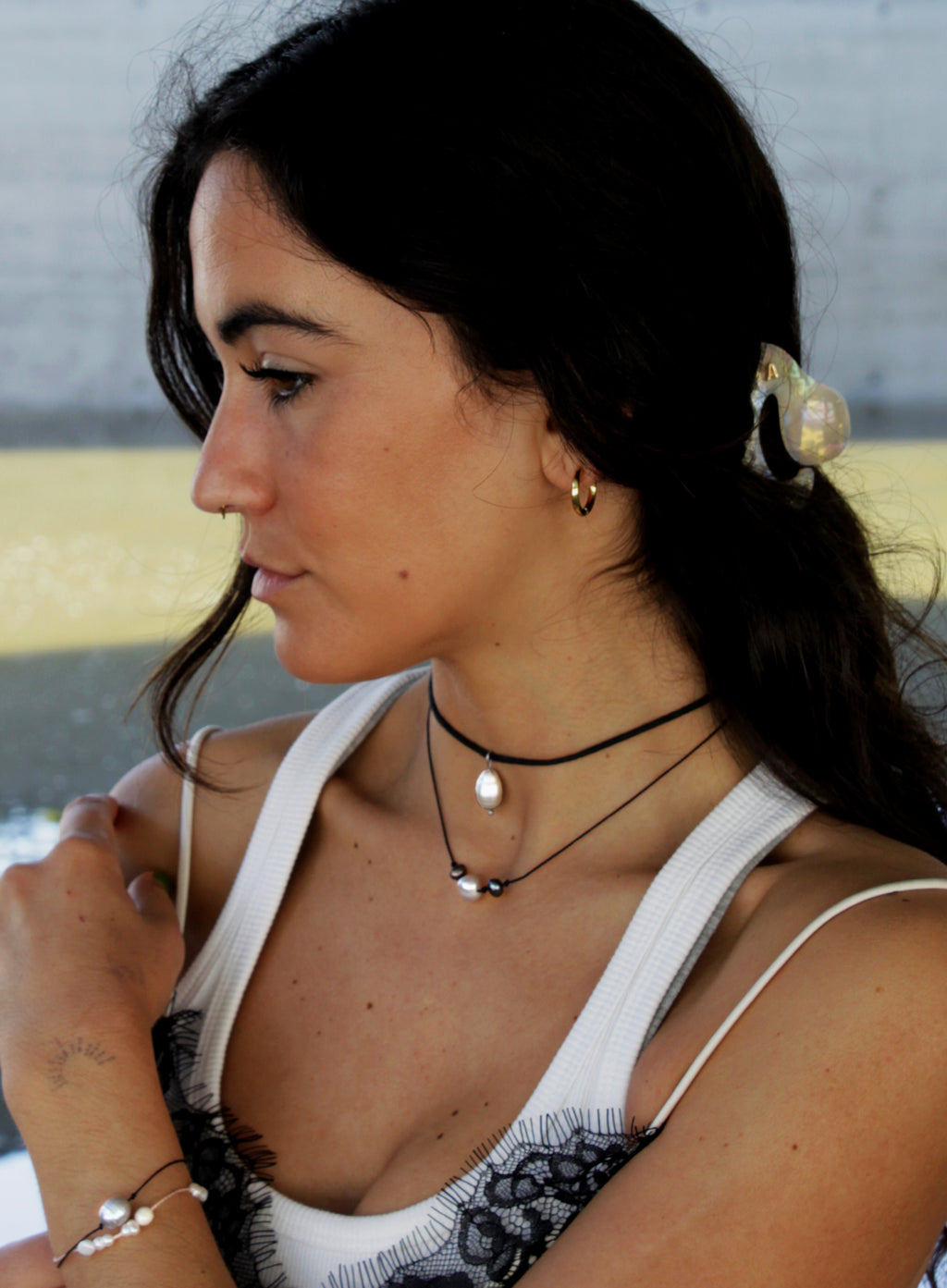 Tigra White Pearl Cord Necklace