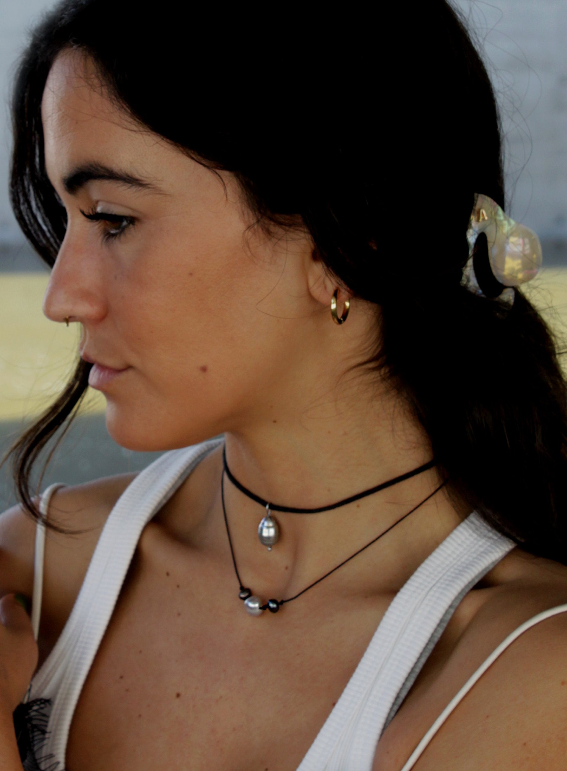 Tigra Grey Pearl Cord Necklace