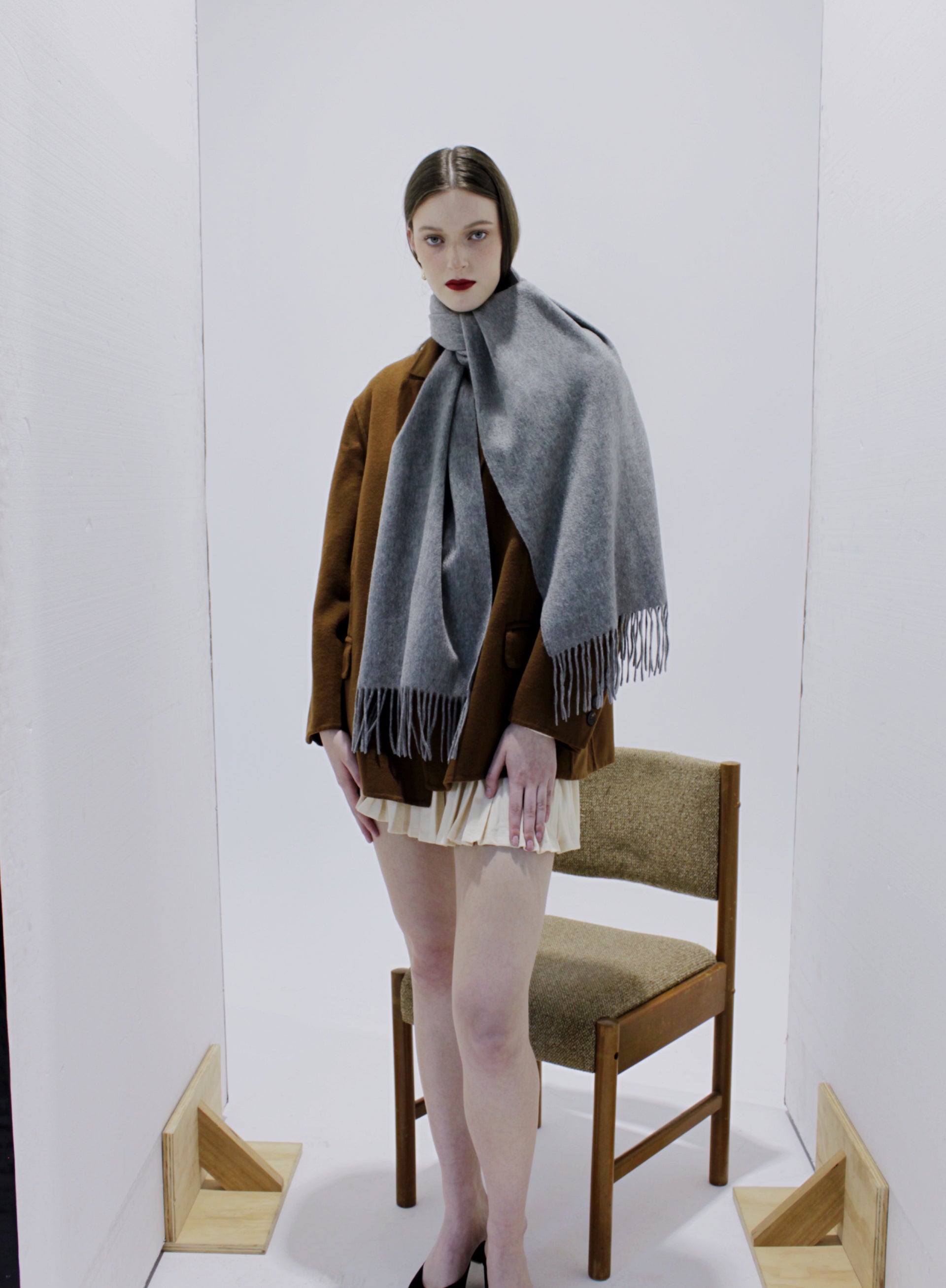 Dark Grey Fringed Cashmere Scarf