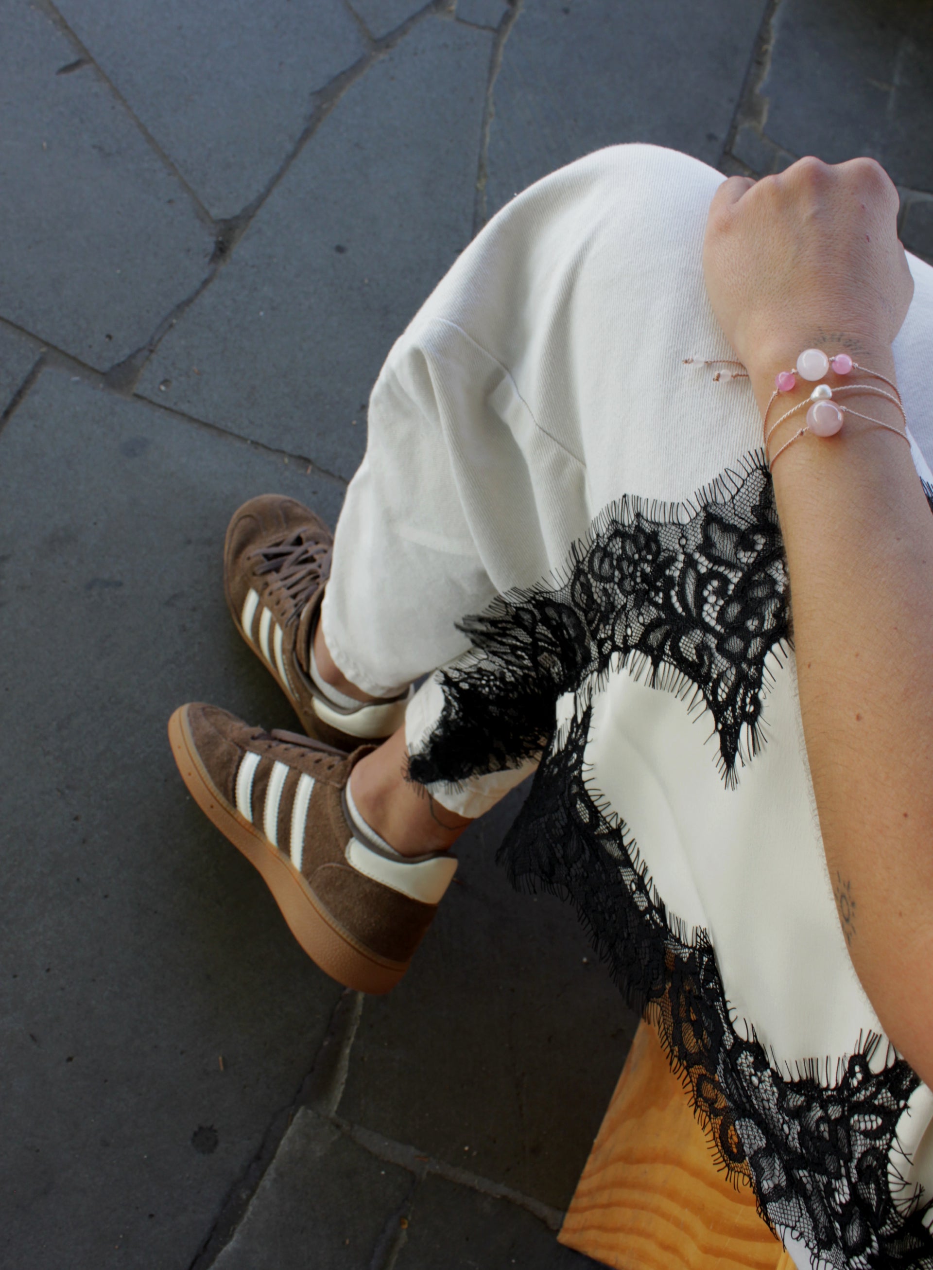 Laila Rose Quartz Petal Silk Cord Bracelet