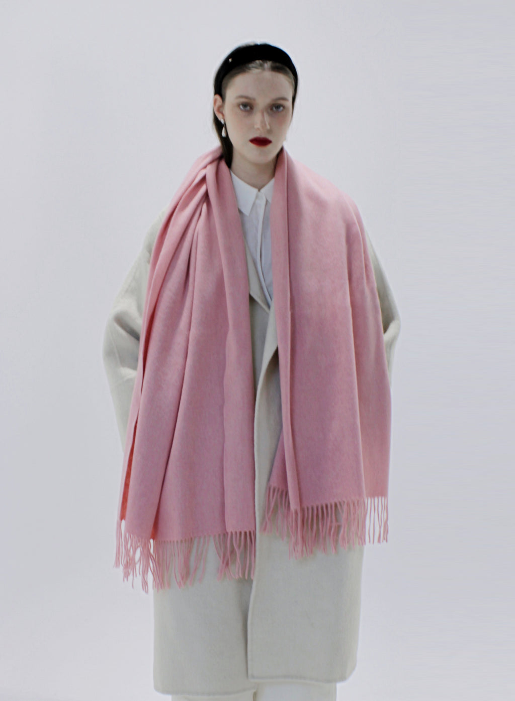 Pink Fringed Wool Lambswool Scarf