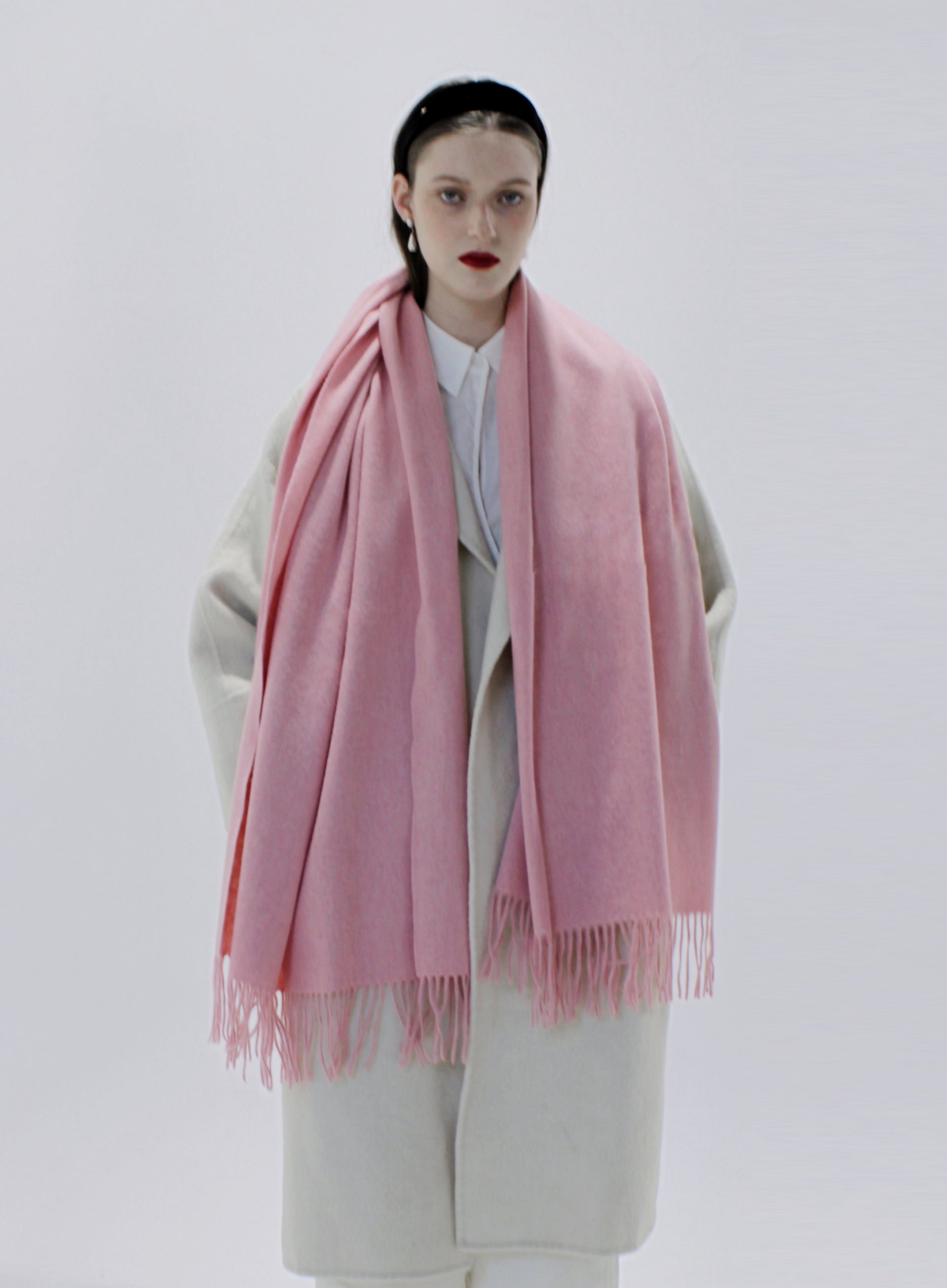 Pink Fringed Wool Lambswool Scarf