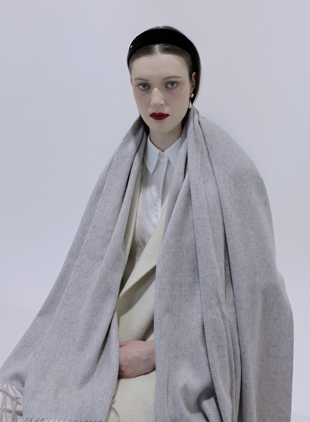 Light Grey Fringed Cashmere Scarf