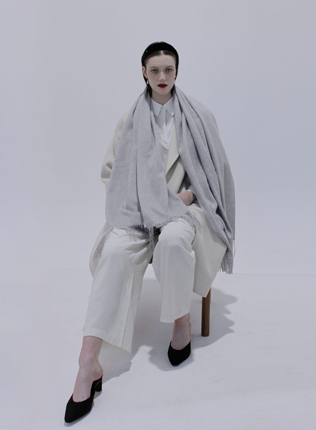 Light Grey Fringed Cashmere Scarf