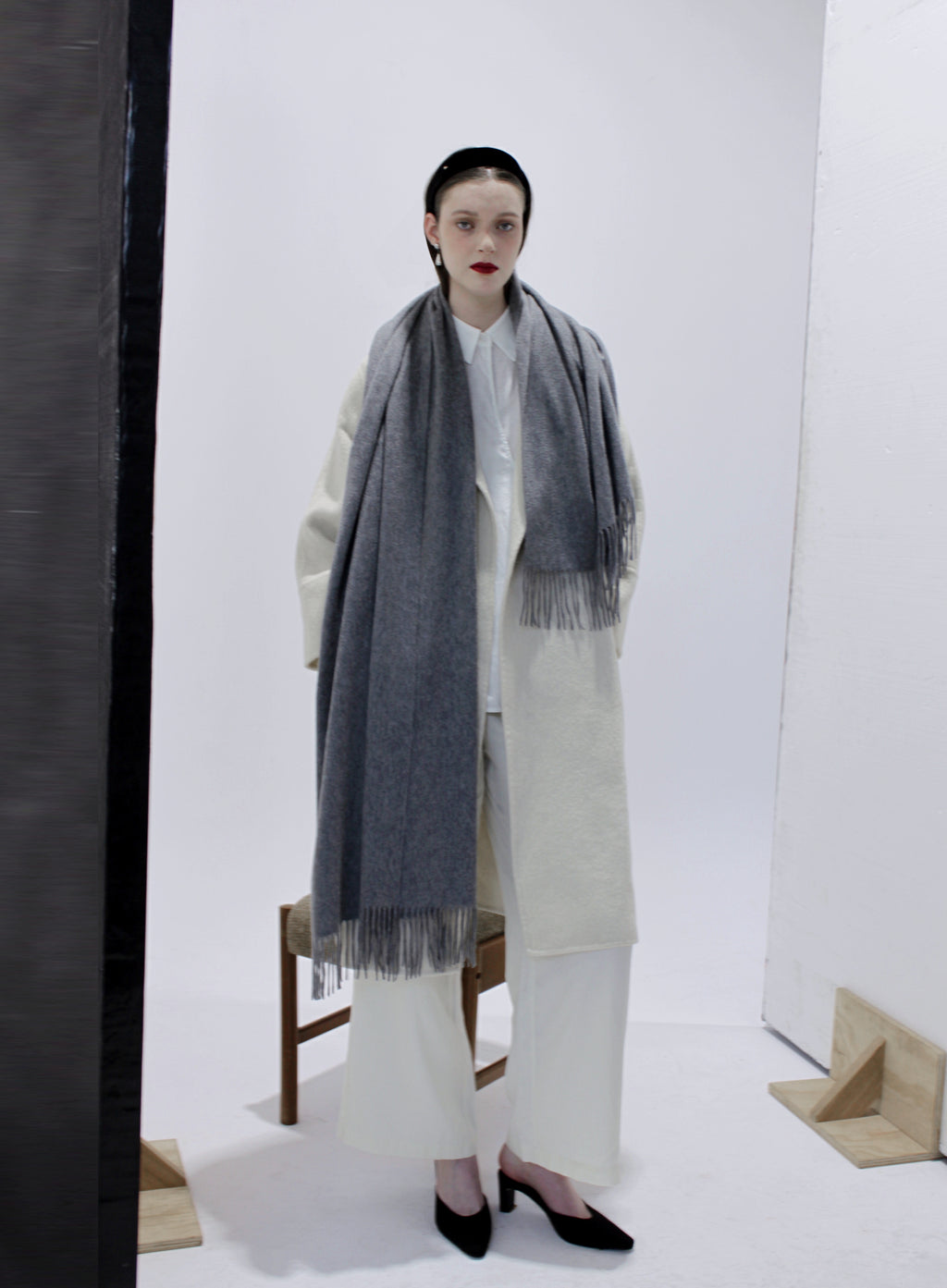 Dark Grey Fringed Cashmere Scarf