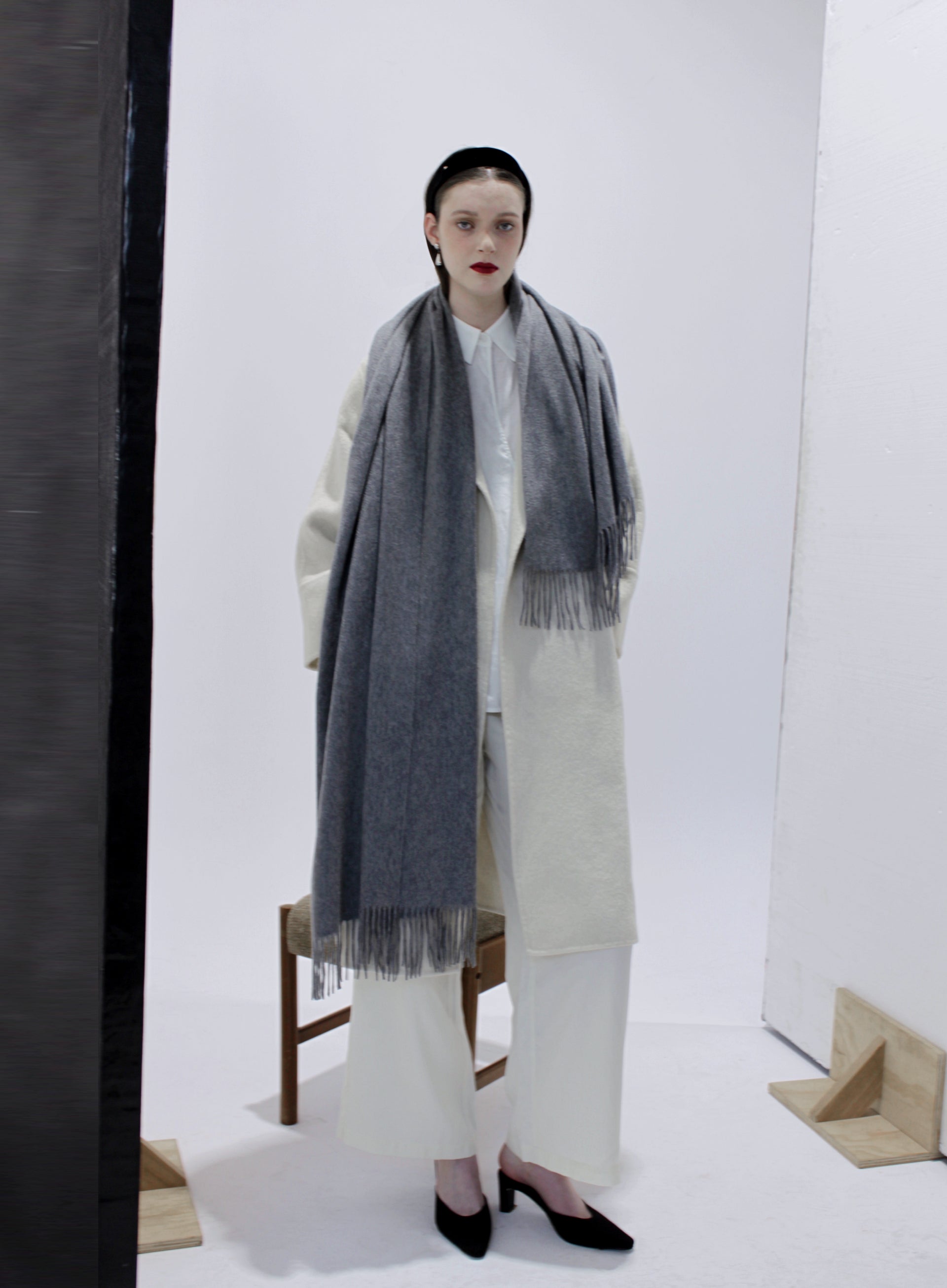 Dark Grey Fringed Cashmere Scarf