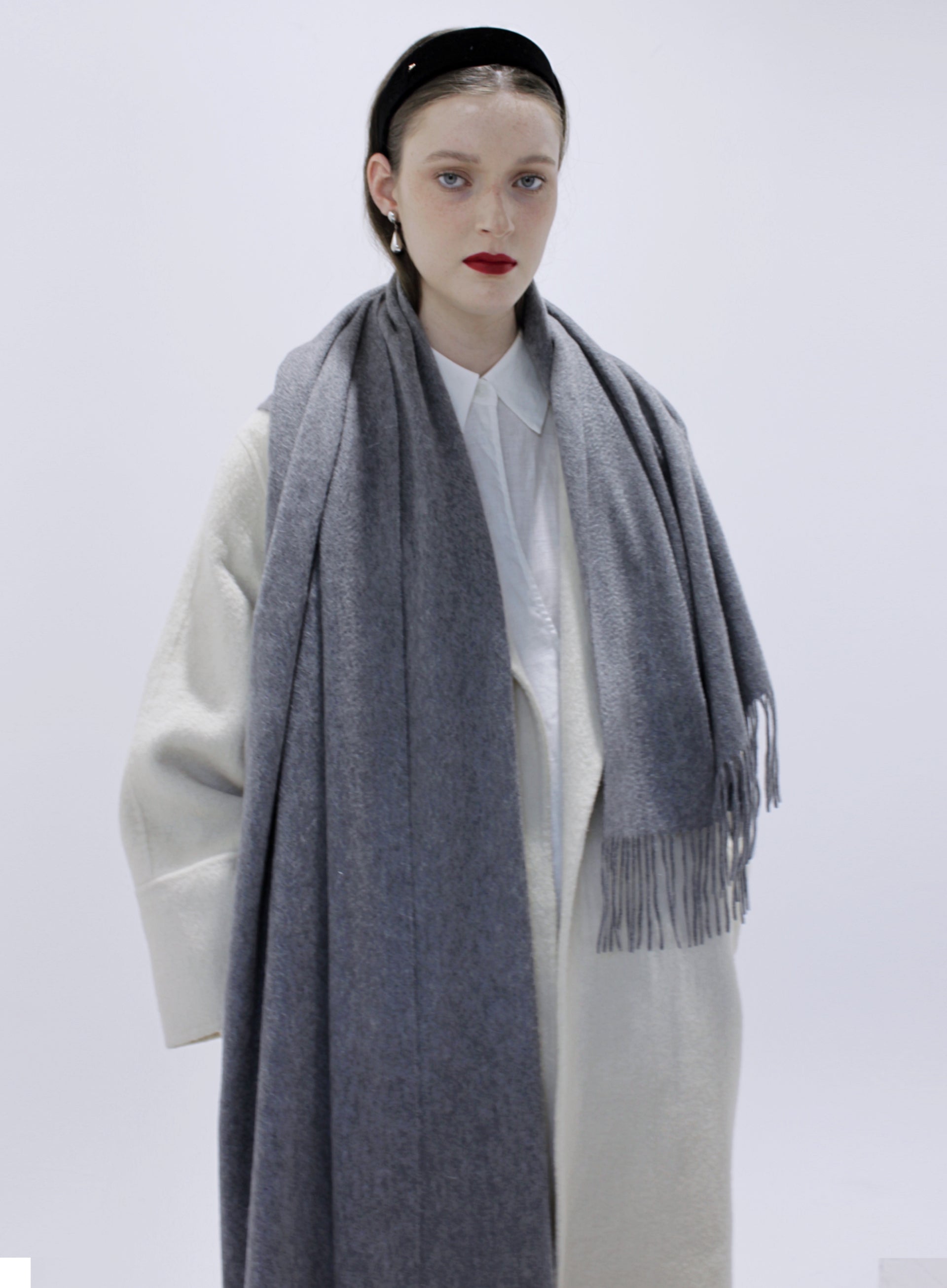 Dark Grey Fringed Cashmere Scarf