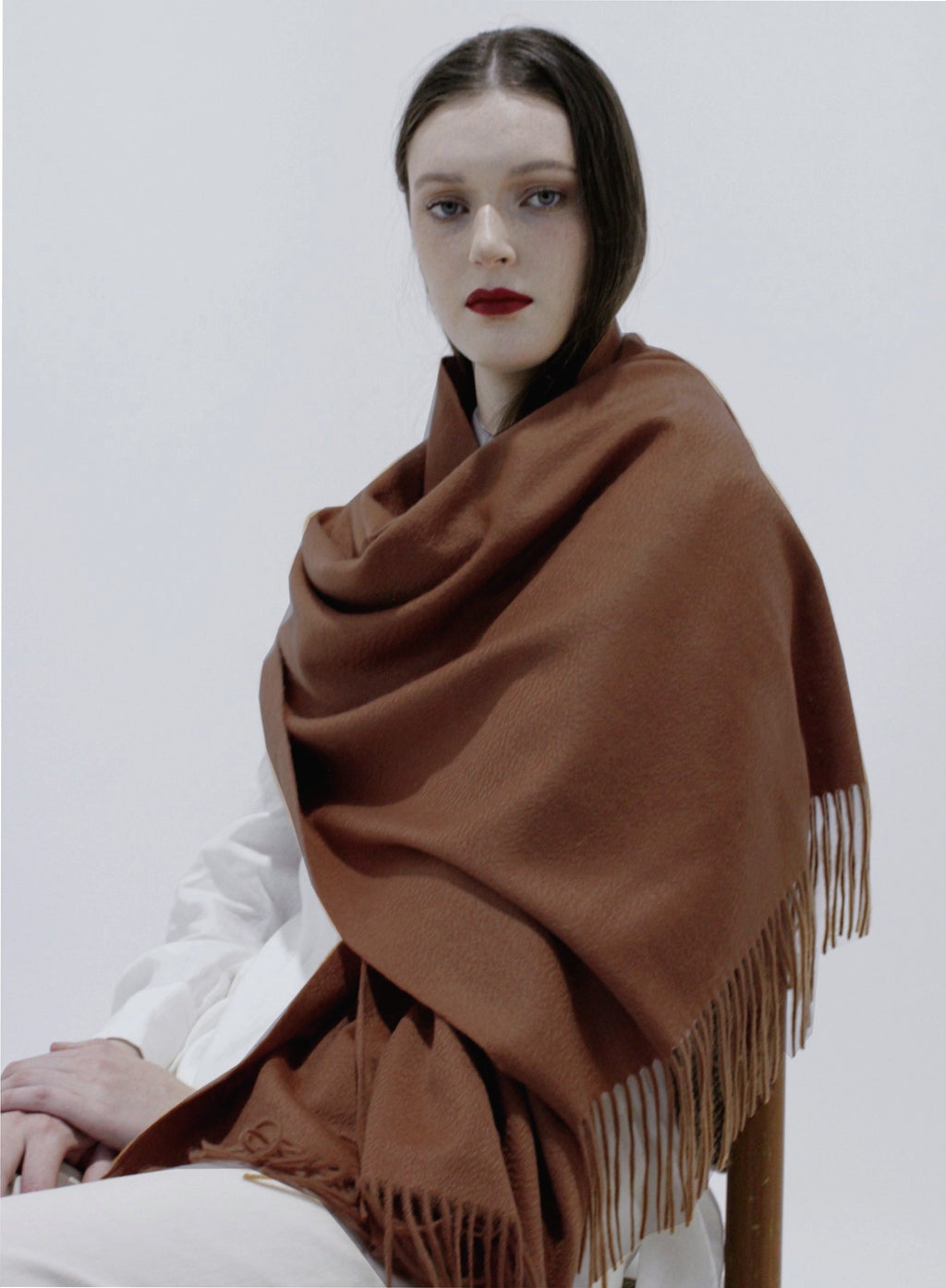 Brown Fringed Cashmere Scarf