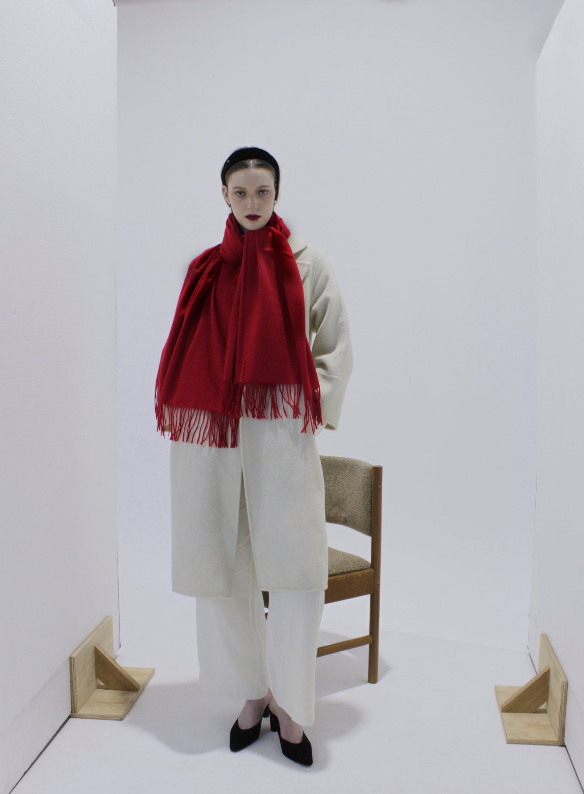 Red Fringed Wool Lambswool Scarf