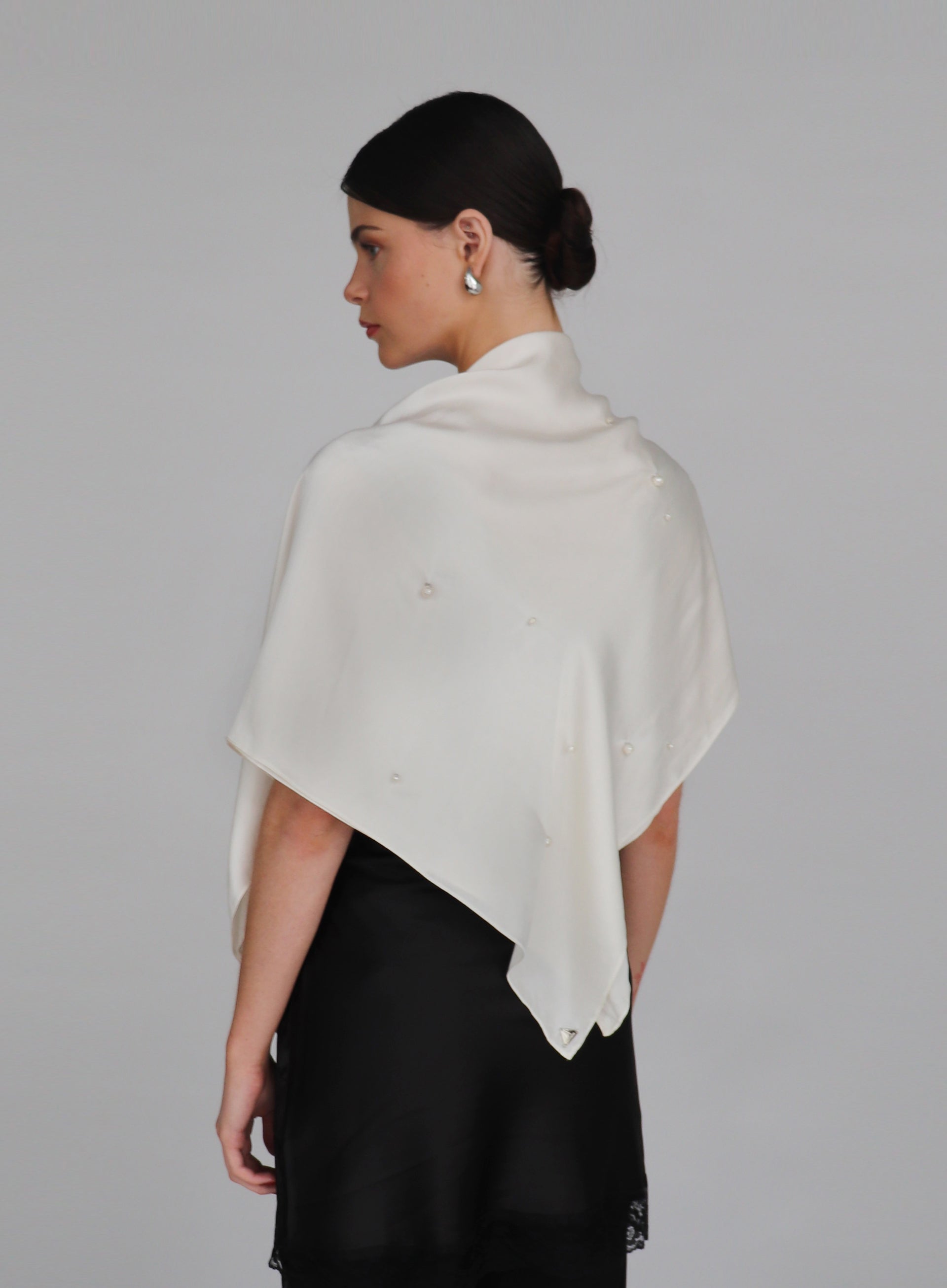 Eugenia Pearl Embellished Silk Scarf