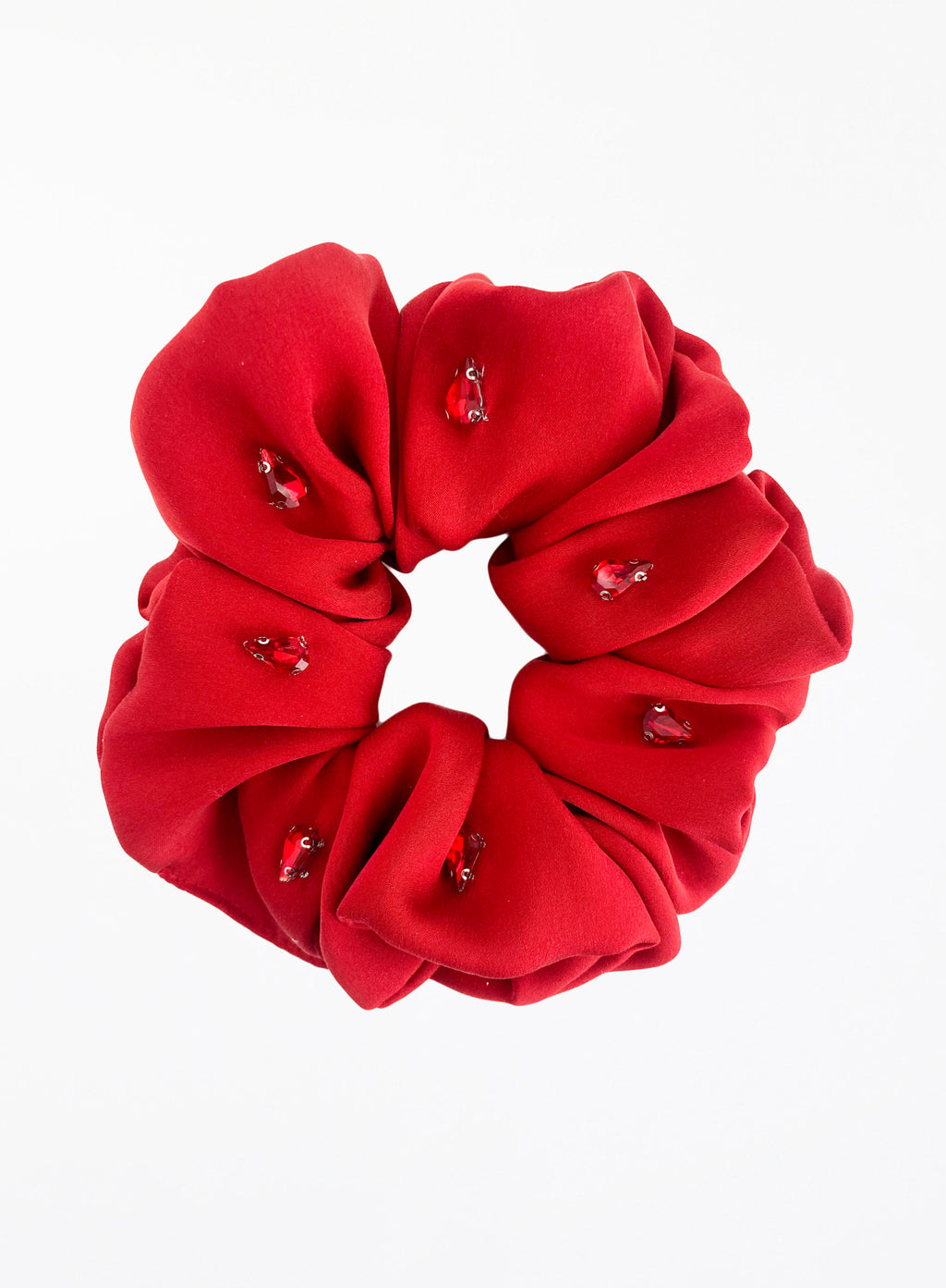 Red Rhinestone Embellished Oversized Silk Scrunchie
