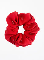 Red Rhinestone Embellished Oversized Silk Scrunchie