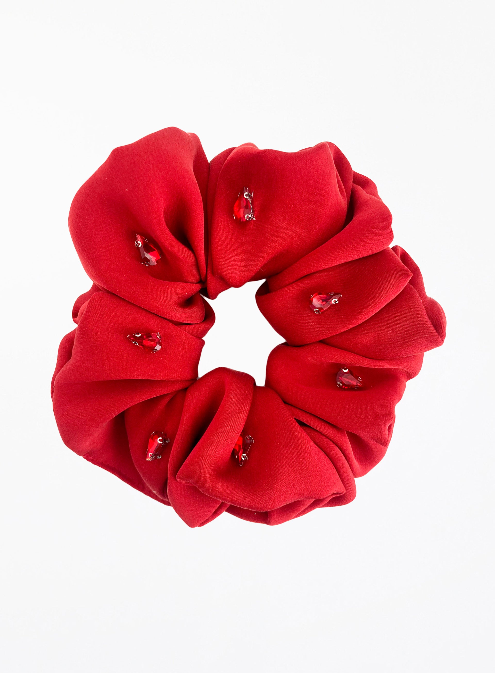 Red Rhinestone Embellished Oversized Silk Scrunchie