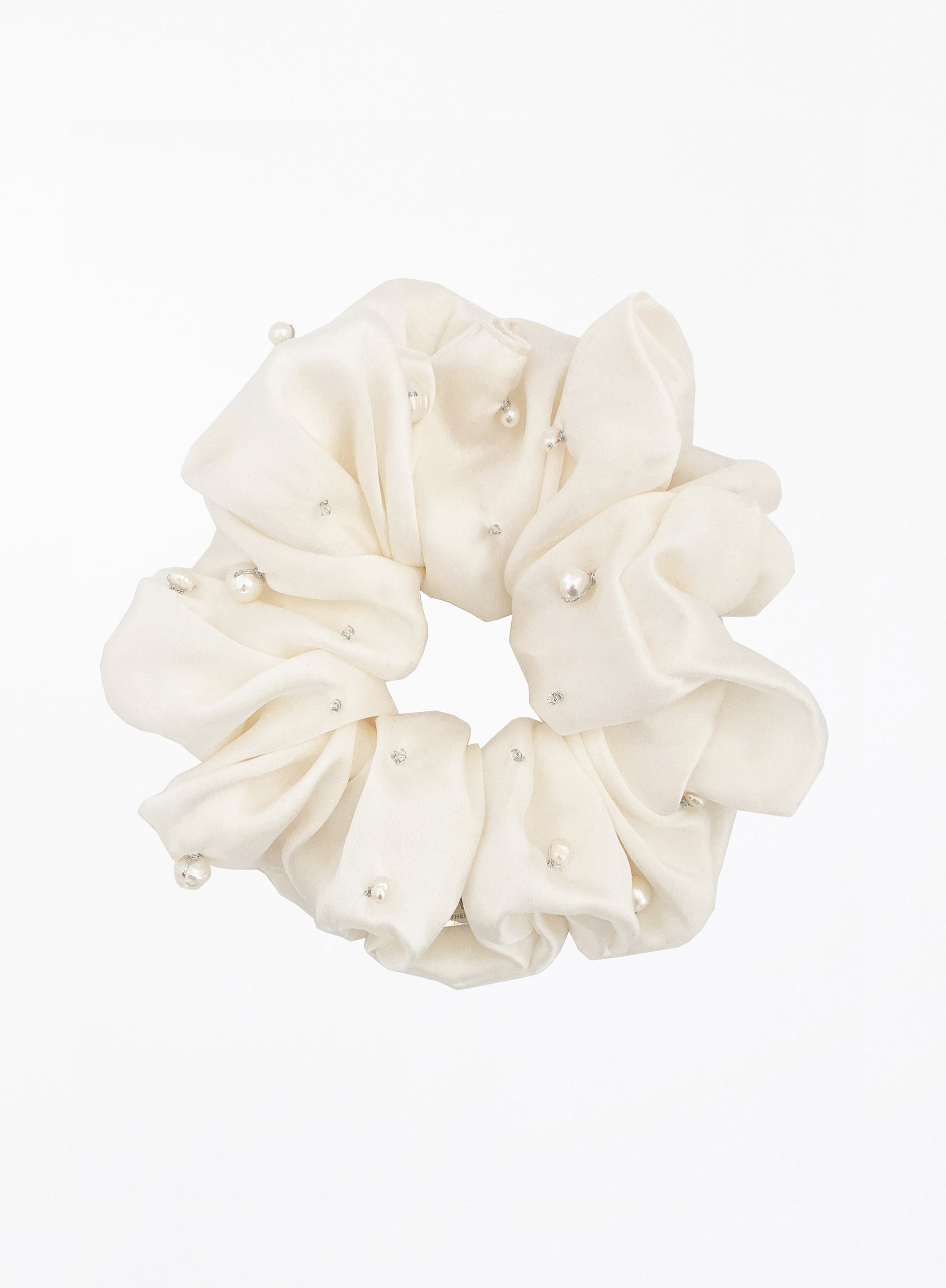 White Pearls Embellished Oversized Silk Scrunchie
