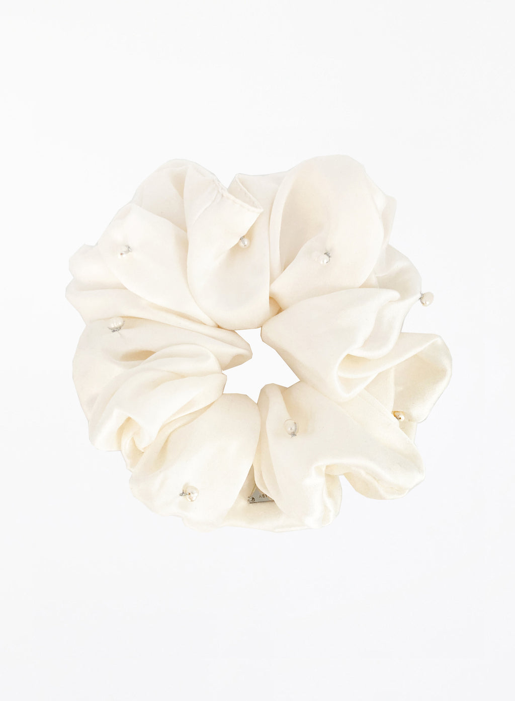 White Pearls Embellished Oversized Silk Scrunchie