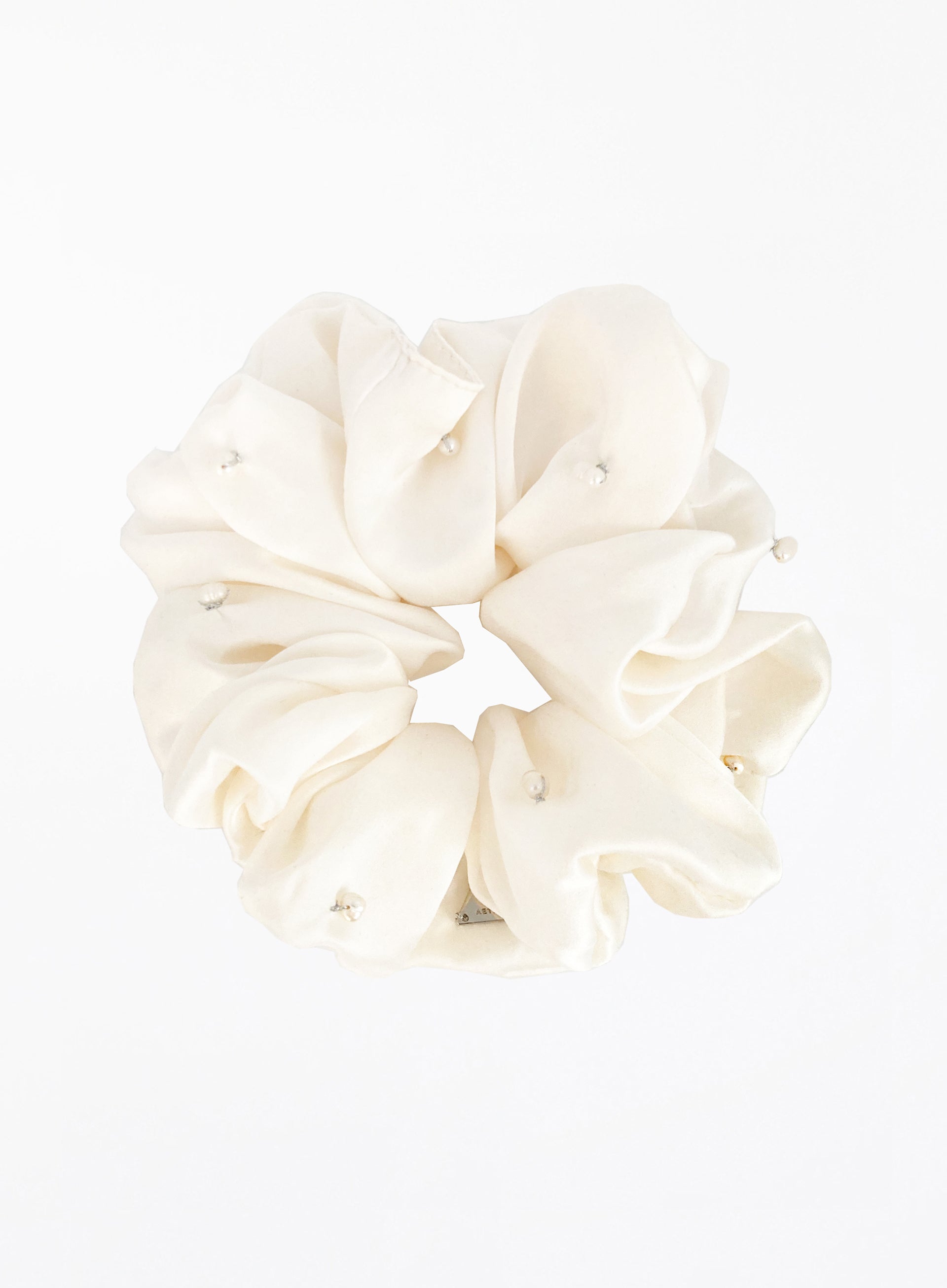 White Pearls Embellished Oversized Silk Scrunchie