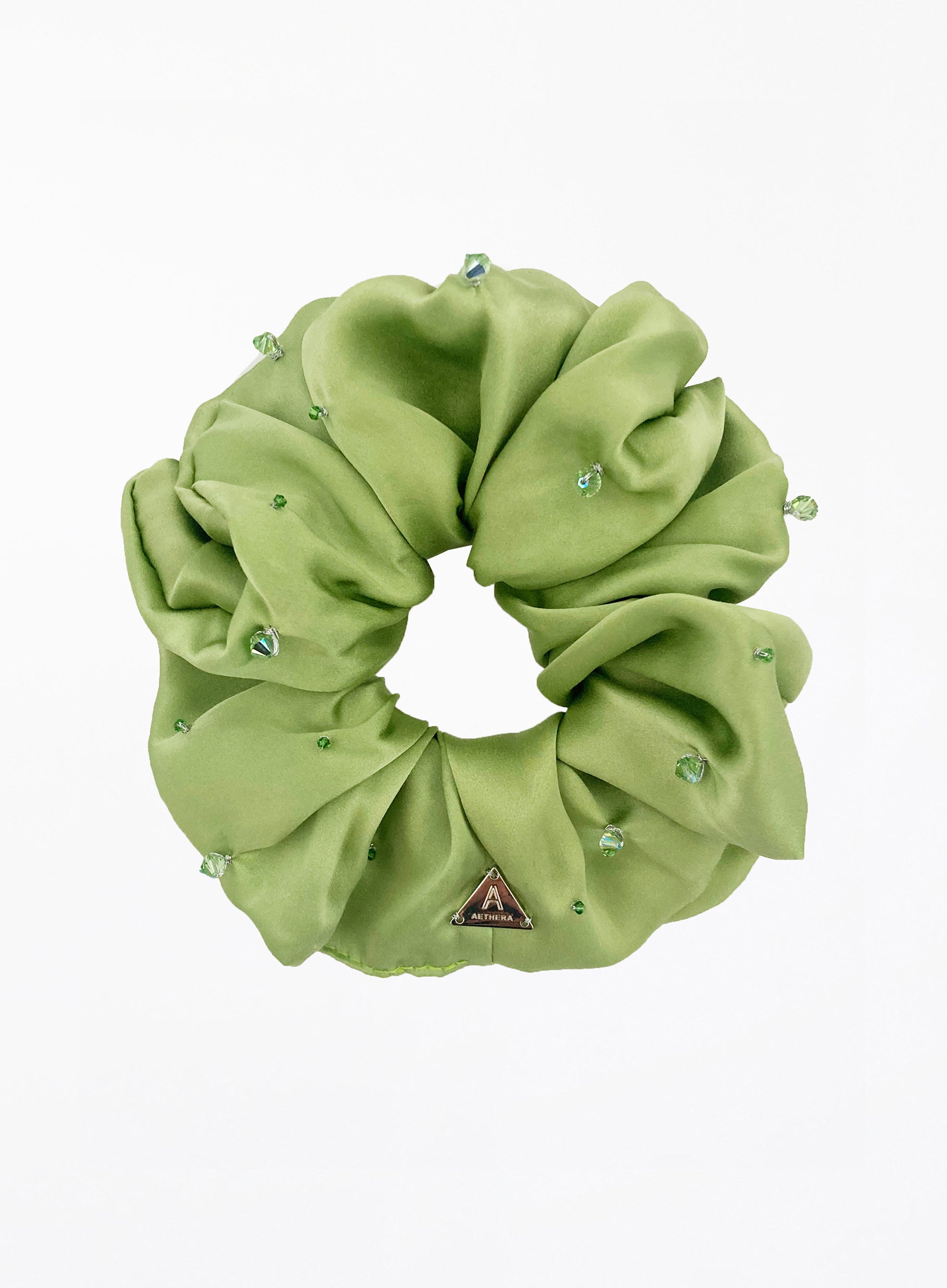 Green Embellished Oversized Silk Scrunchie 