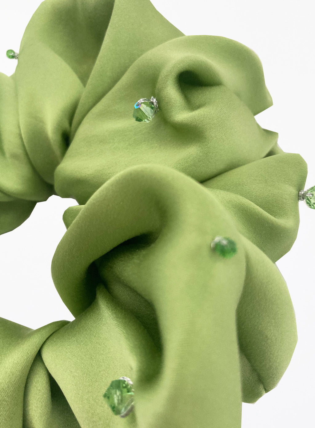 Green Embellished Oversized Silk Scrunchie 