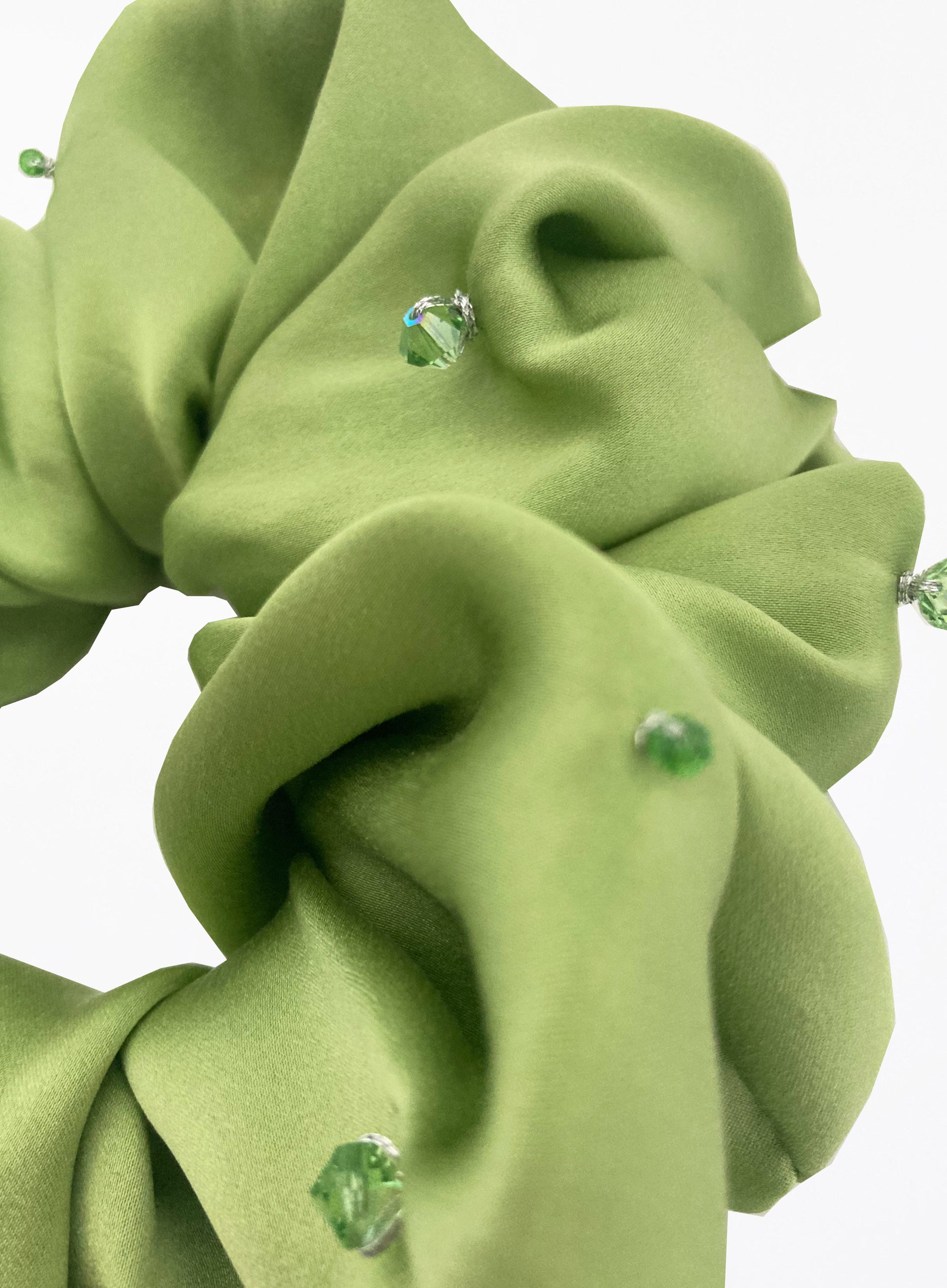 Green Embellished Oversized Silk Scrunchie 