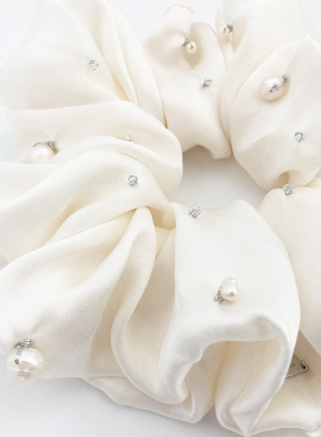 White Pearls Embellished Oversized Silk Scrunchie