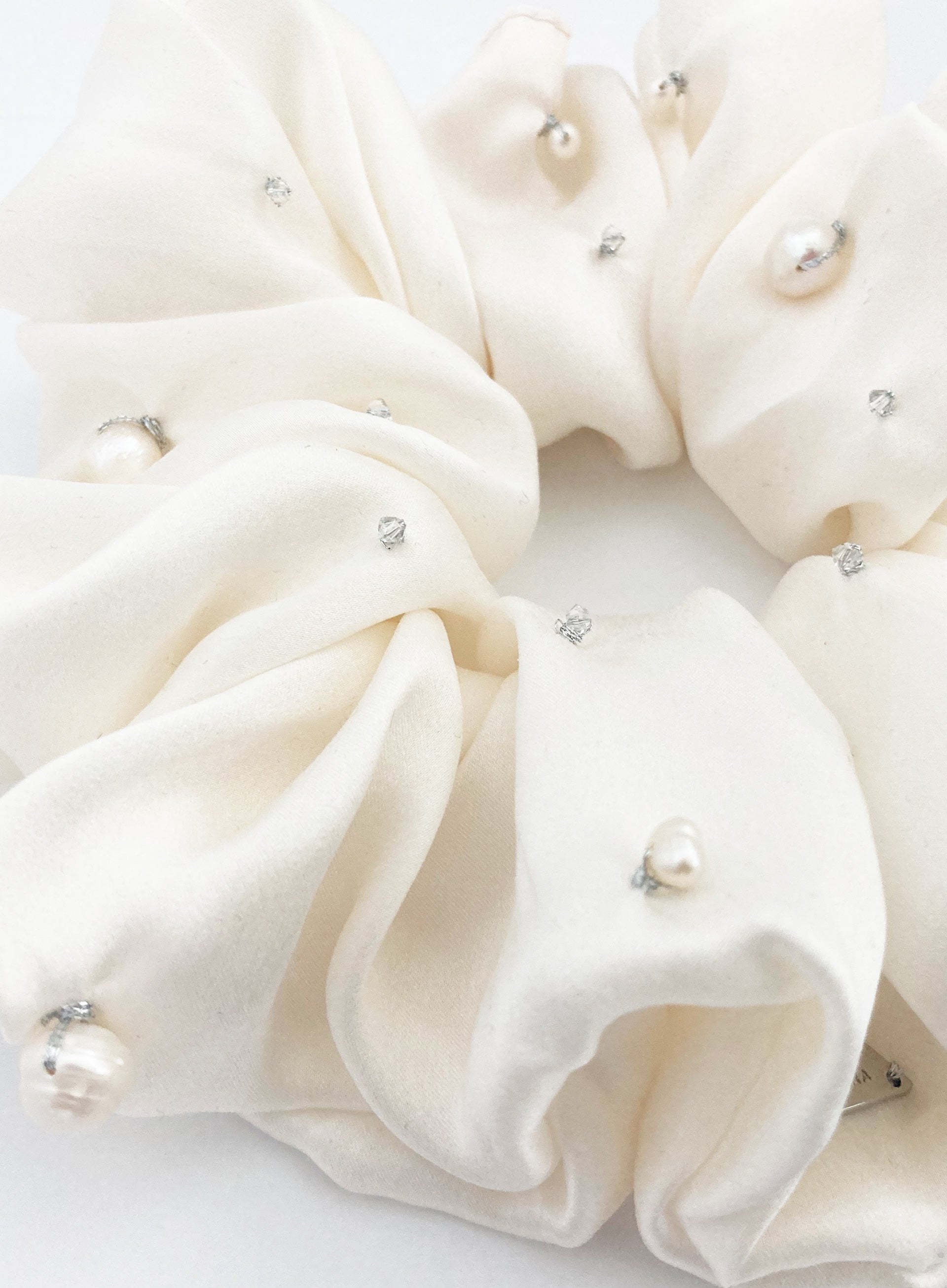 White Pearls Embellished Oversized Silk Scrunchie