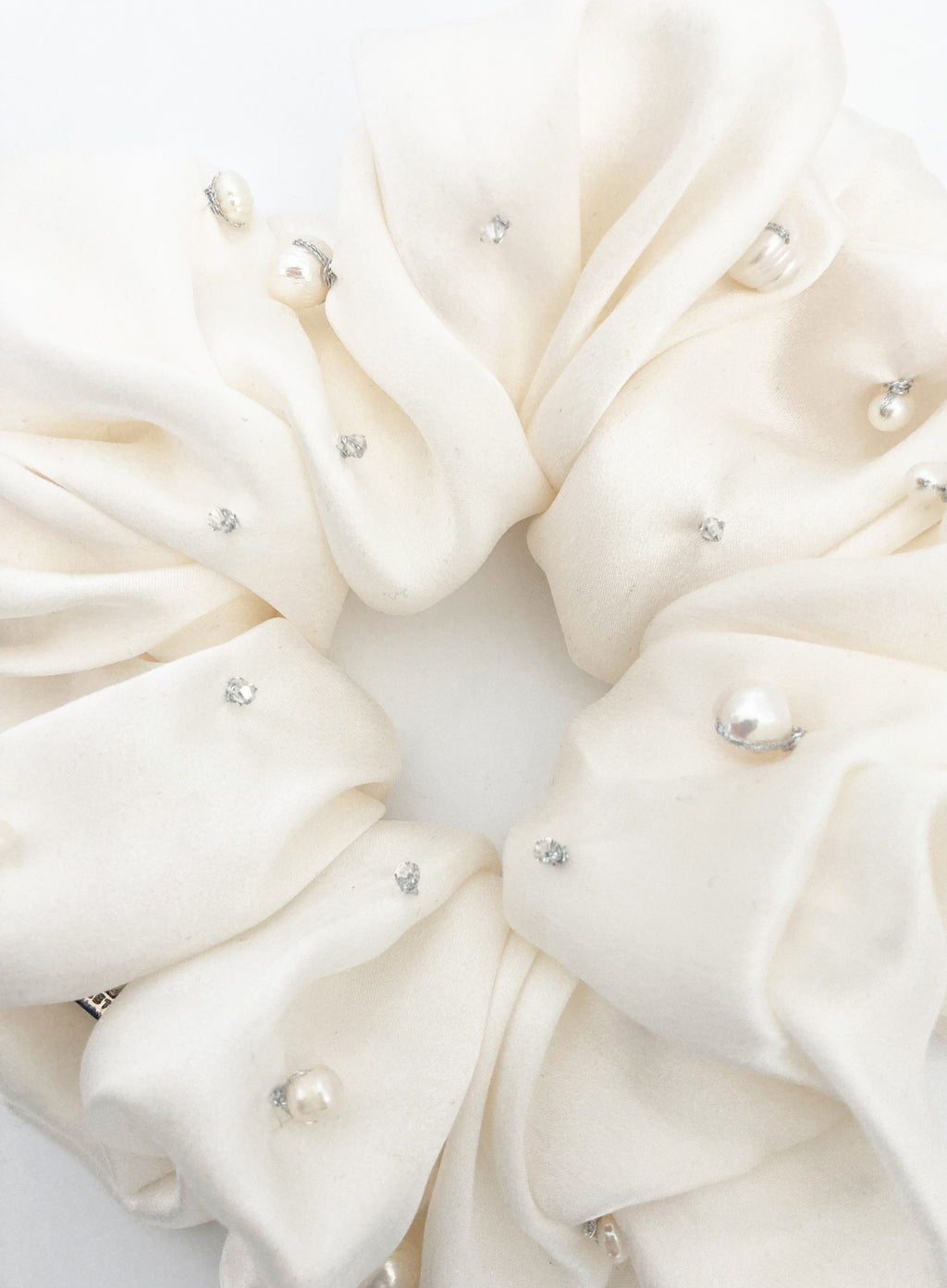 White Pearls Embellished Oversized Silk Scrunchie