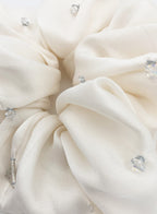 White Embellished Oversized Silk Scrunchie 