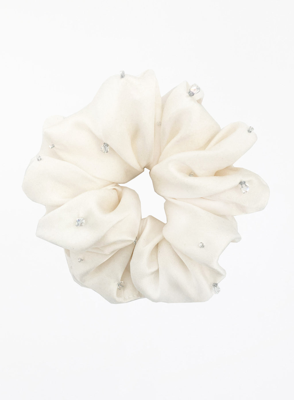 White Embellished Oversized Silk Scrunchie 