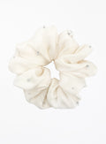 White Embellished Oversized Silk Scrunchie 