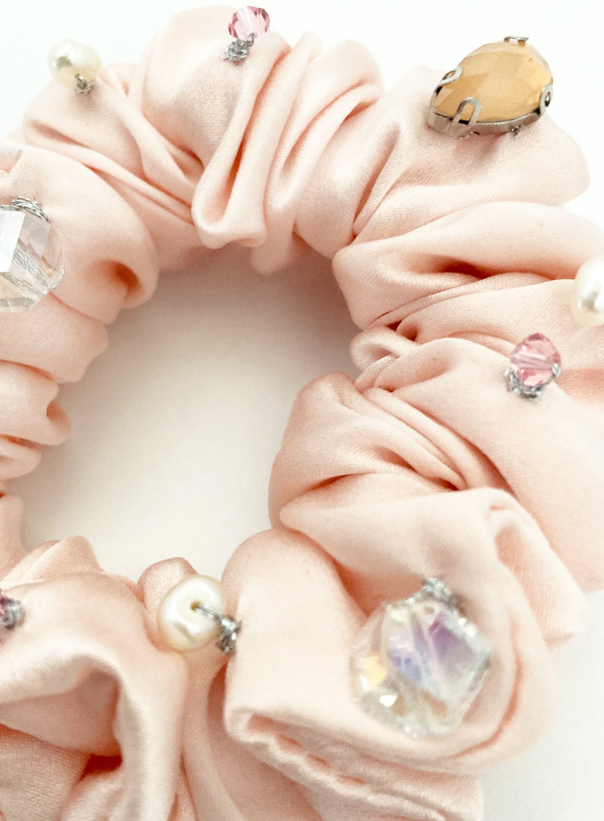 Pink Embellished Silk Scrunchie Set